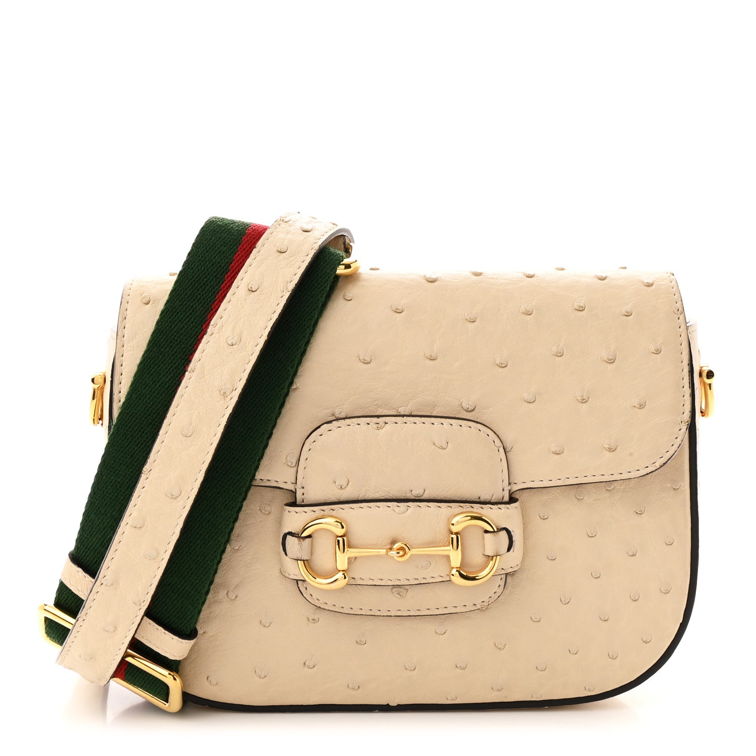 Ostrich Medium Horsebit 1955 Shoulder Bag White