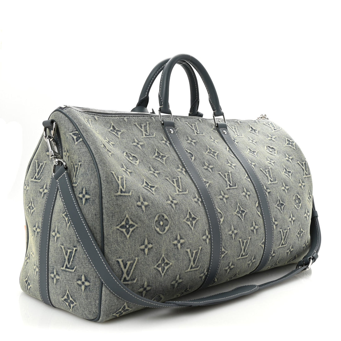 Monogram Washed Denim Keepall Bandouliere 50 Blue