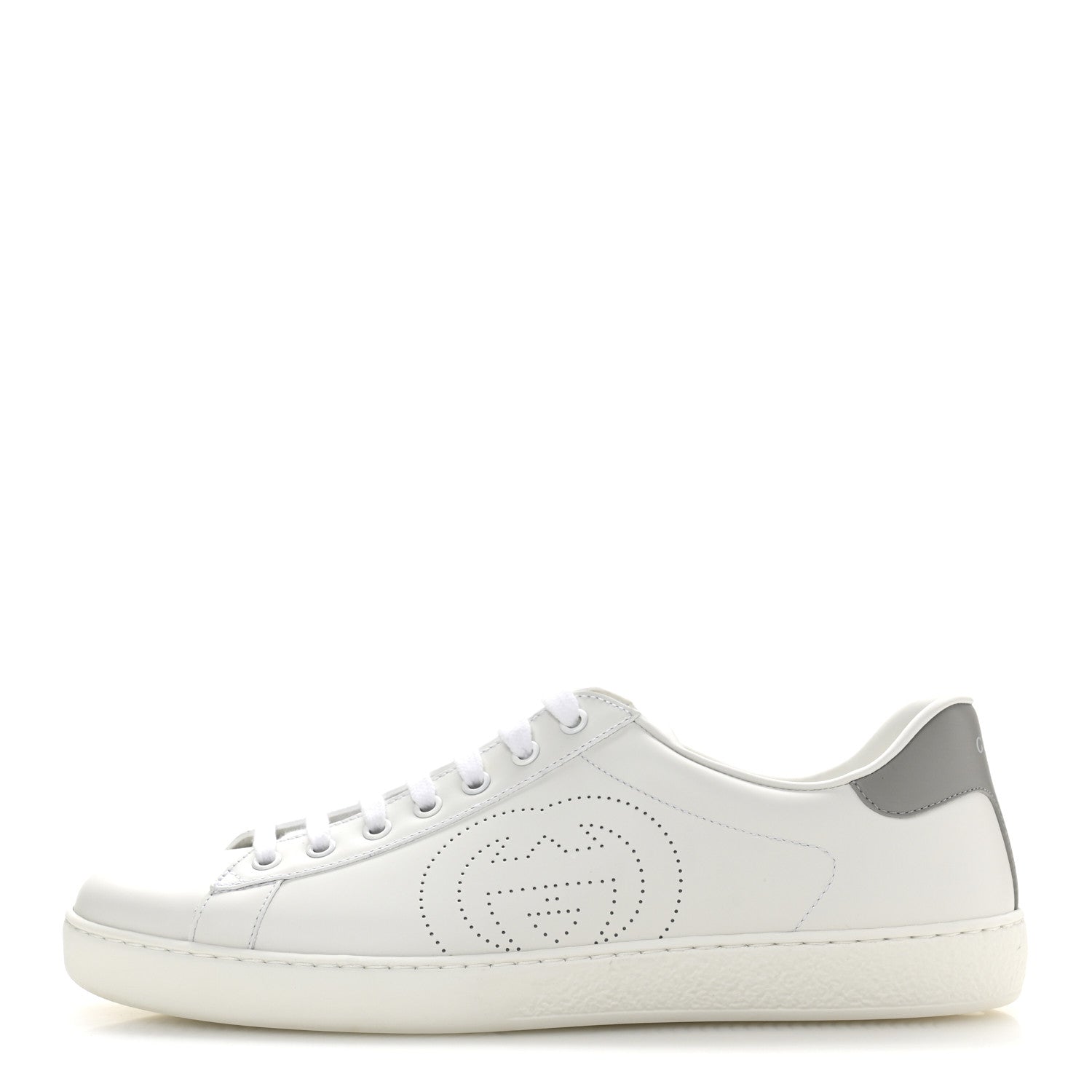 Calfskin Interlocking G Perforated Mens Ace Sneakers 10 White Grey Sky