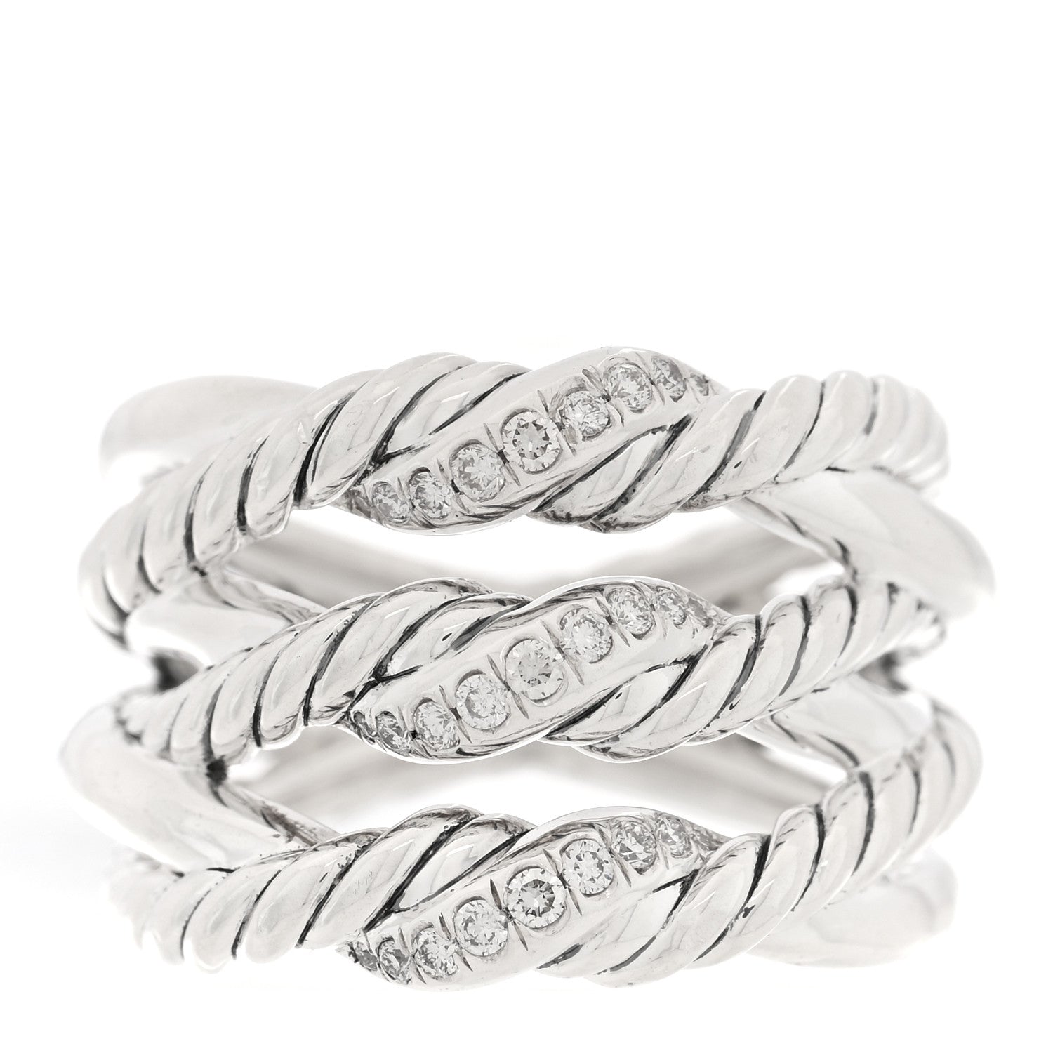 Sterling Silver Diamond Continuance Three-Row Ring 56 7.5