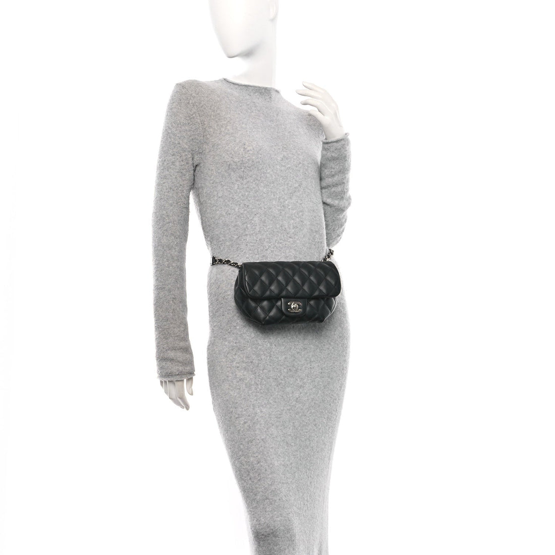 Calfskin Quilted CC Uniform Flap Belt Bag Black