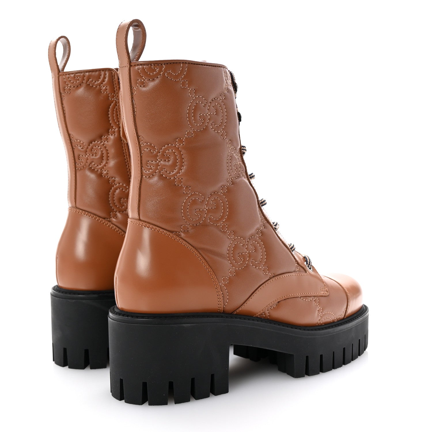 Cordovan Lux Nappa GG Matelasse Lace Up 60mm Combat Boots 36 Dark Hazel Brown