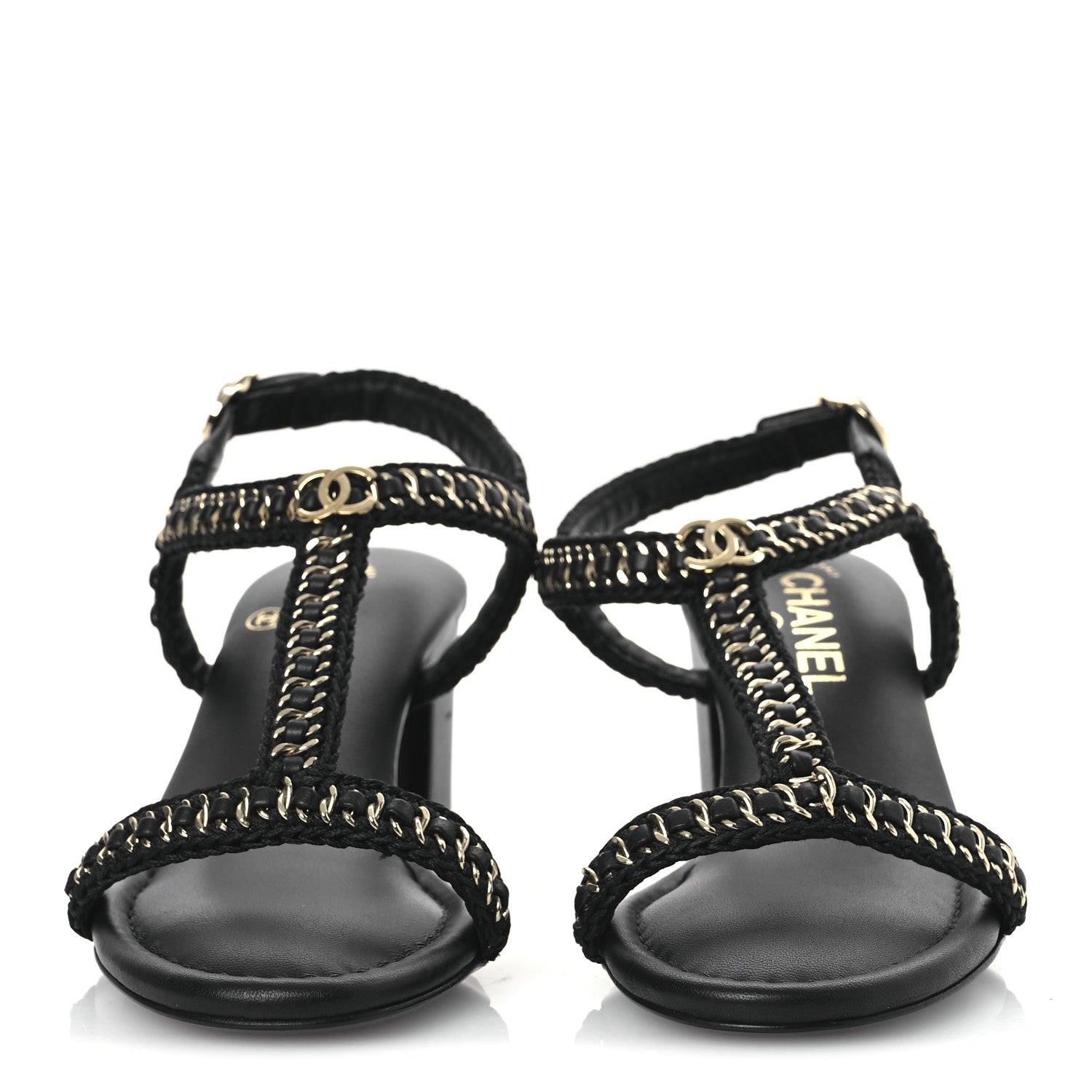 Lambskin CC Chain Braided Sandals 37 Black