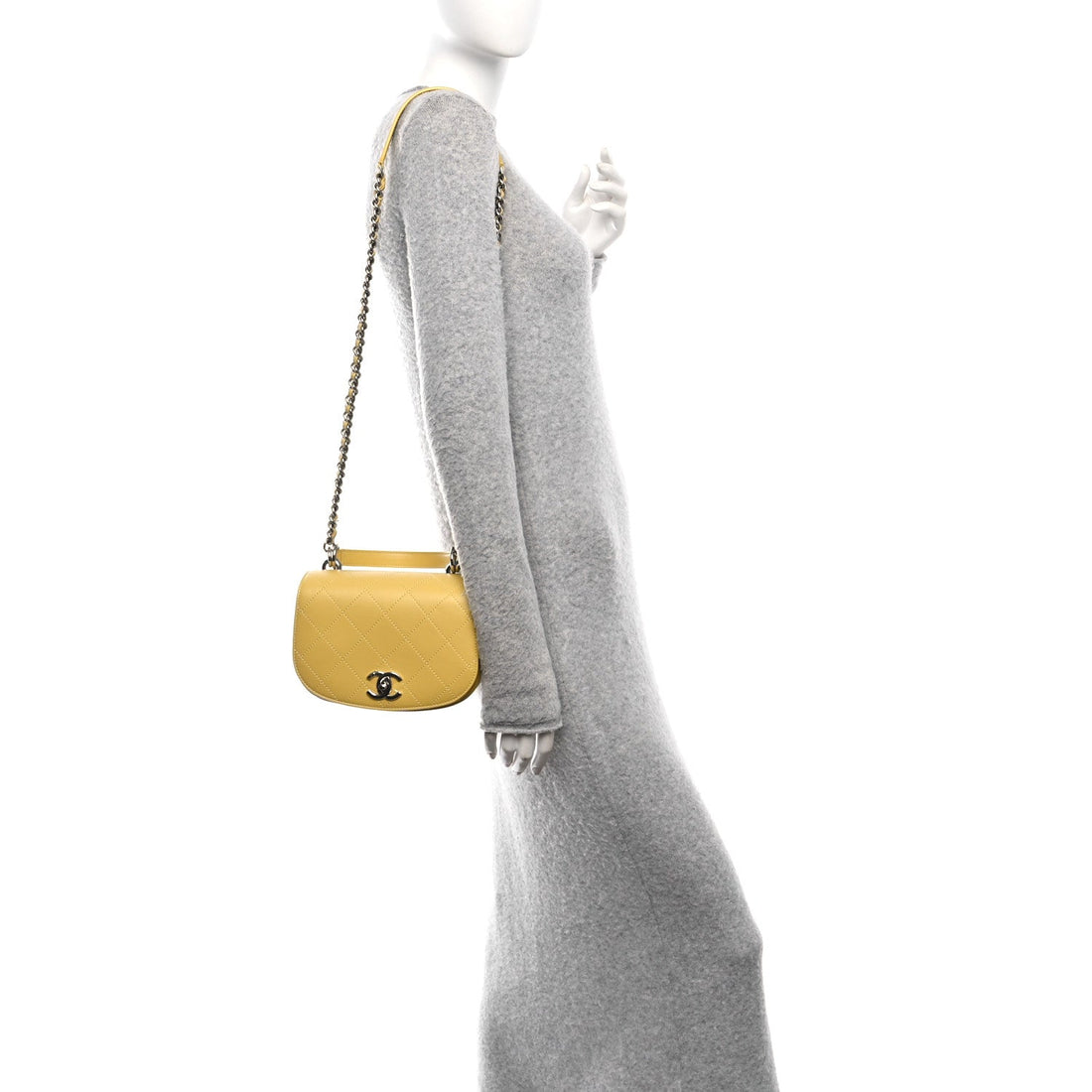 Calfskin Stitched Small Ring My Bag Flap Crossbody Yellow