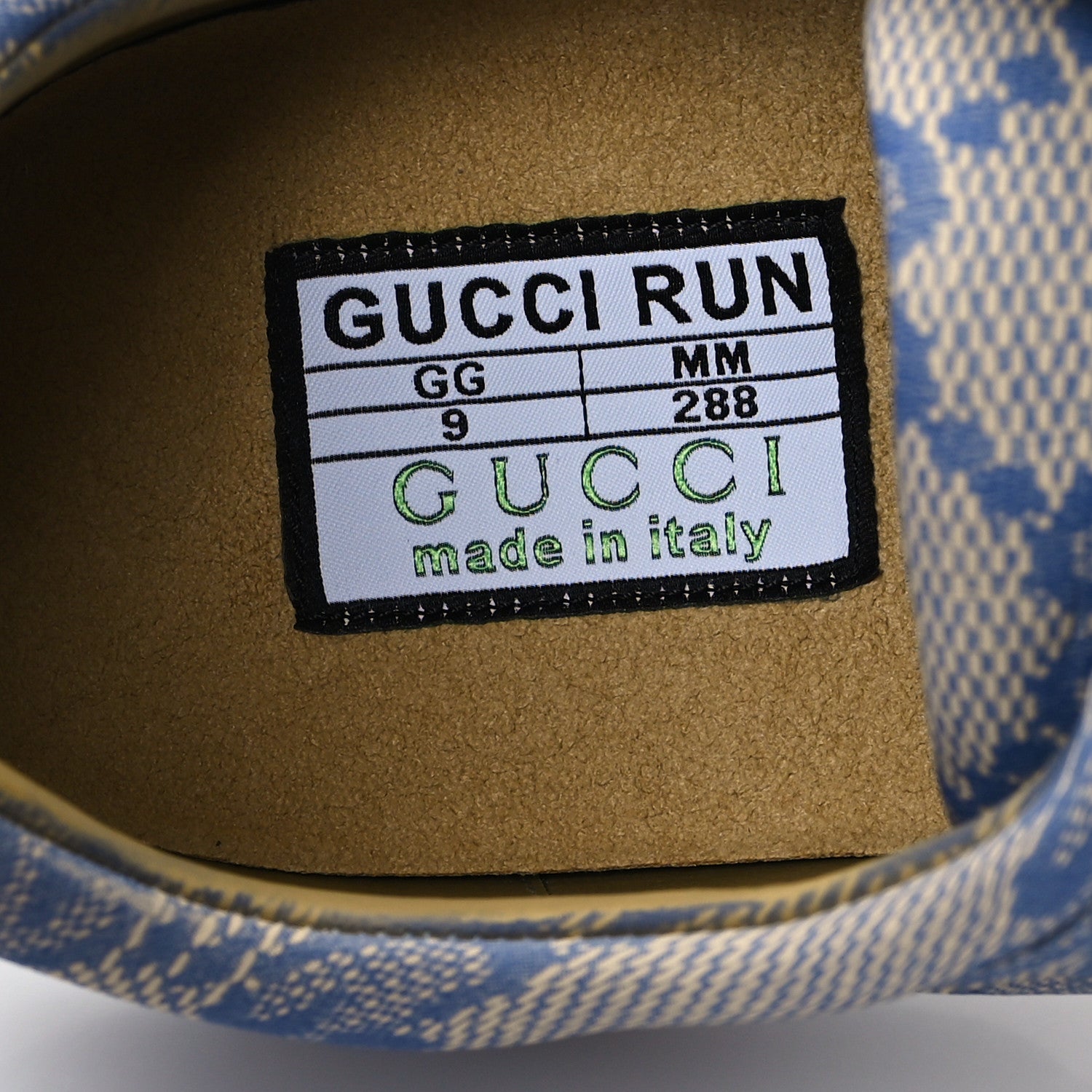 Ultralight Plume Calfskin Monogram Printed Mens Gucci Run Sneakers 9 Beige Blue