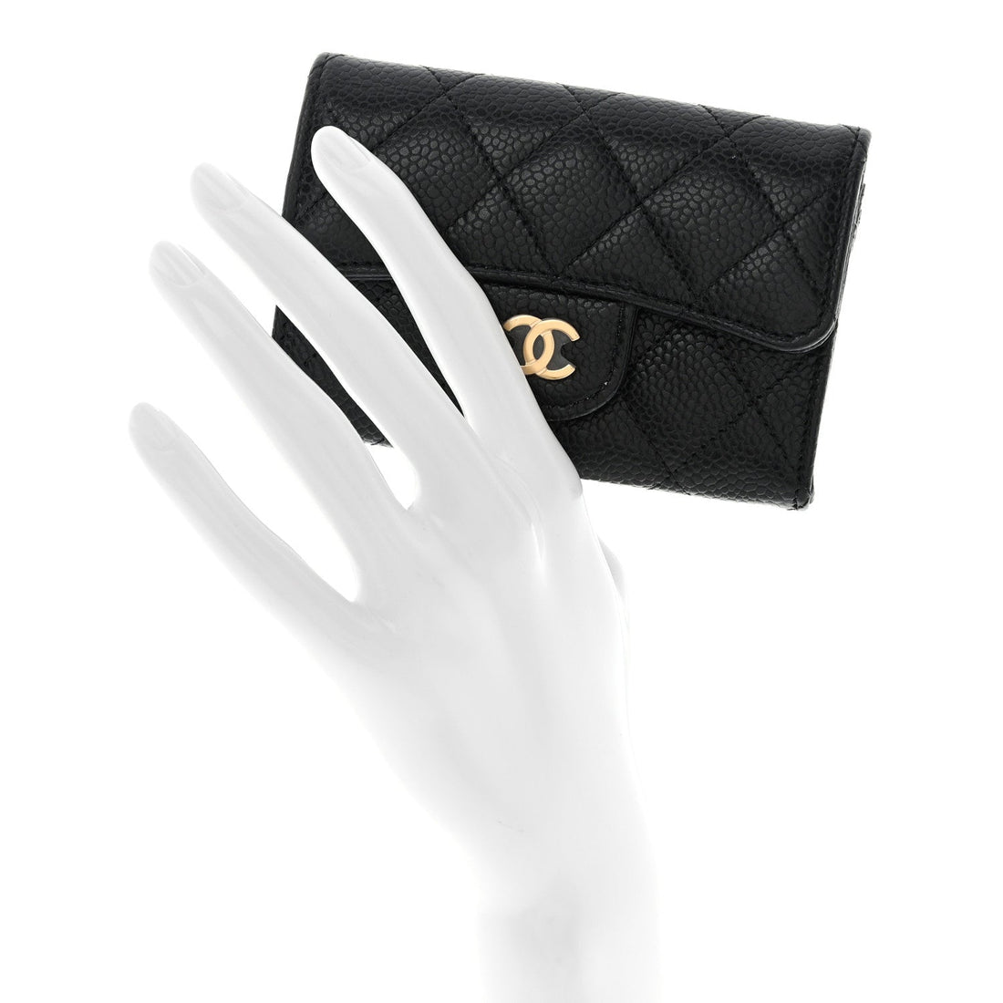 Caviar Quilted Flap Card Holder Wallet Black