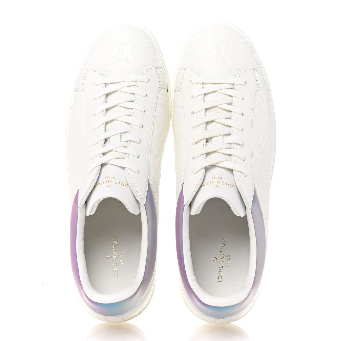 Iridescent Grained Calfskin Embossed Monogram Mens Luxembourg Low Top Sneakers 9.5 White