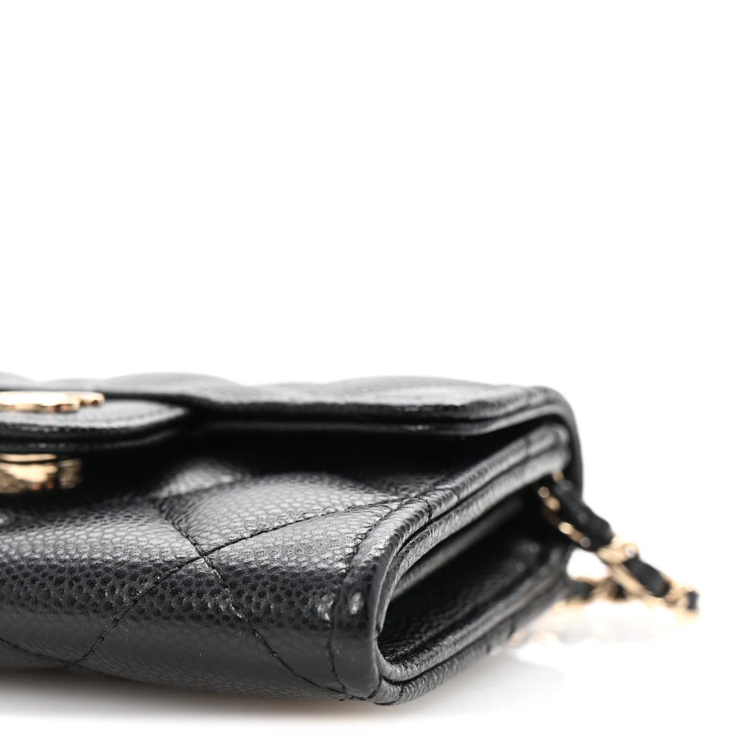 Caviar Quilted Flap Card Holder On Chain Black