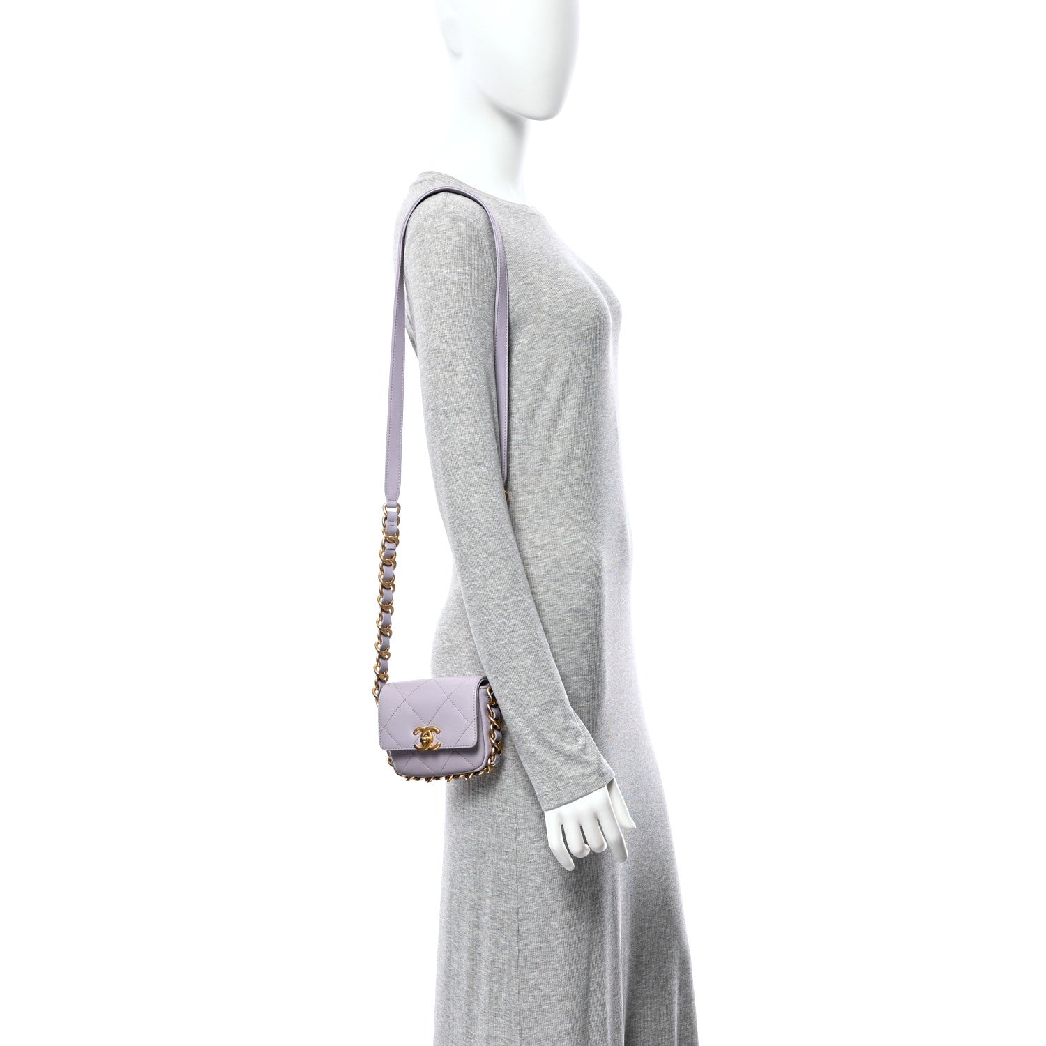 Calfskin Quilted Mini Framing Chain Bag Light Purple