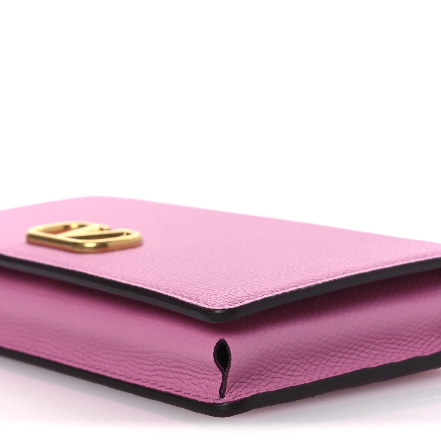 Grainy Calfskin VLogo Top Handle Wallet With Chain Feminine Pink