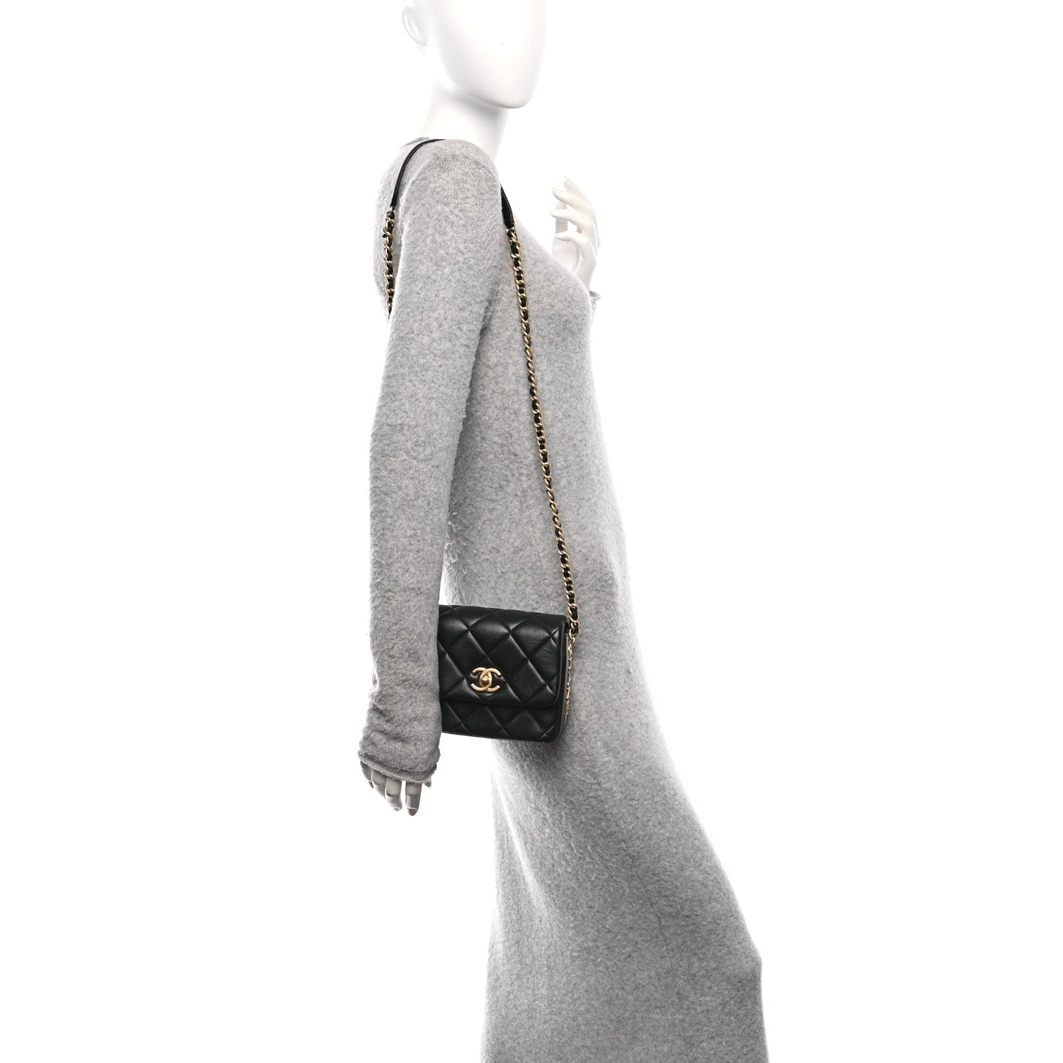 Lambskin Quilted Mini Side Note Flap Black