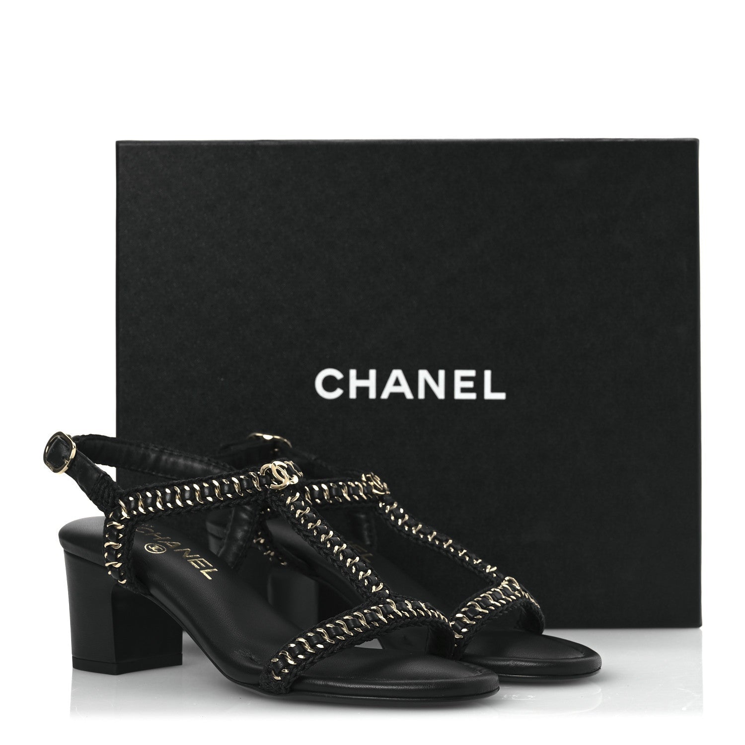 Lambskin CC Chain Braided Sandals 37 Black