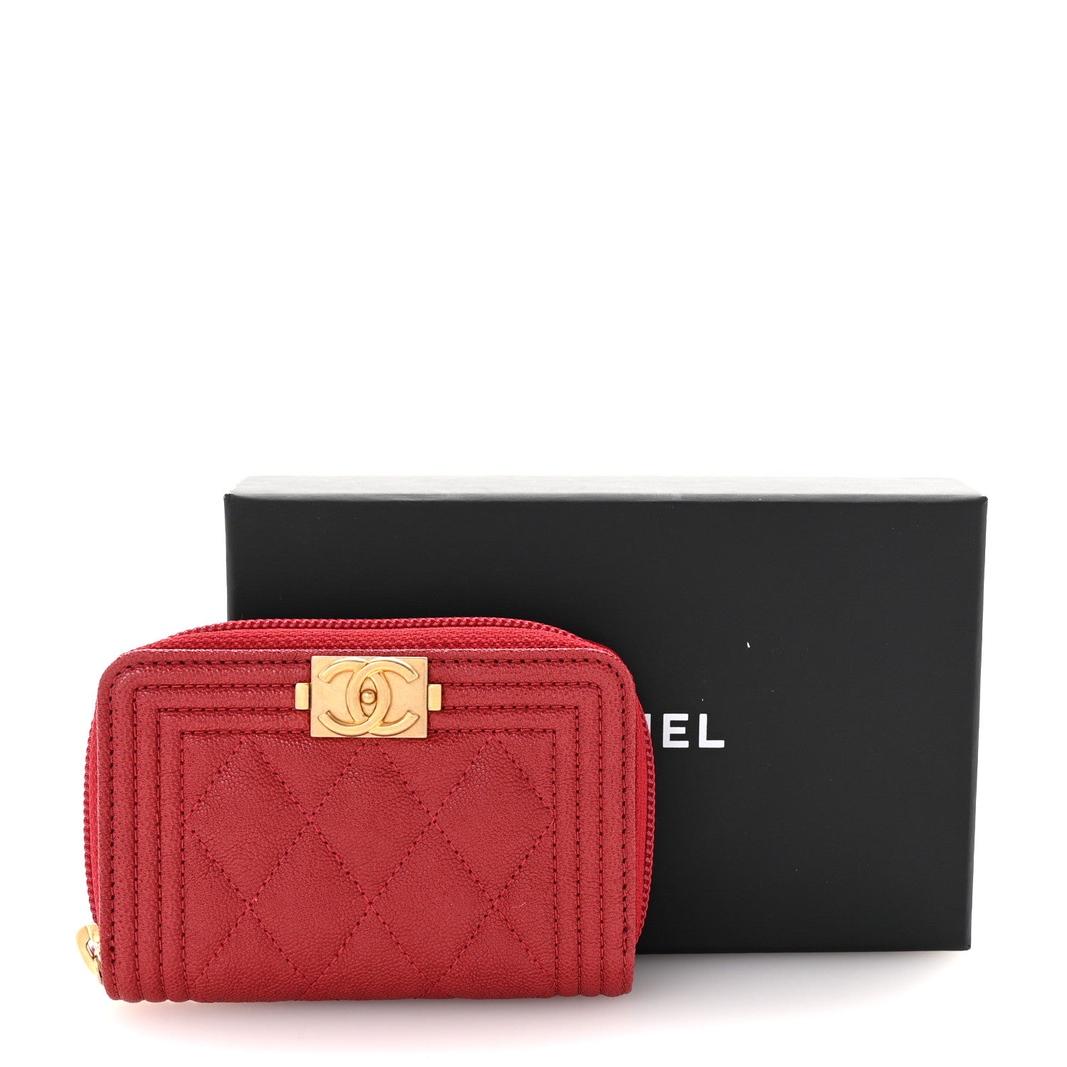 Caviar Quilted Boy Zip Around Coin Purse Wallet Red