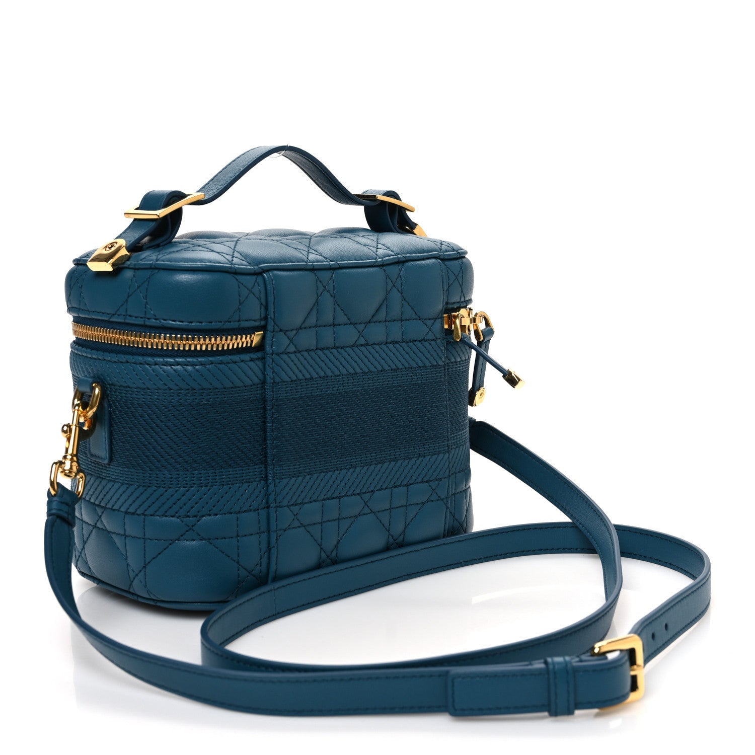 Lambskin Cannage Small Diortravel Vanity Case Deep Ocean