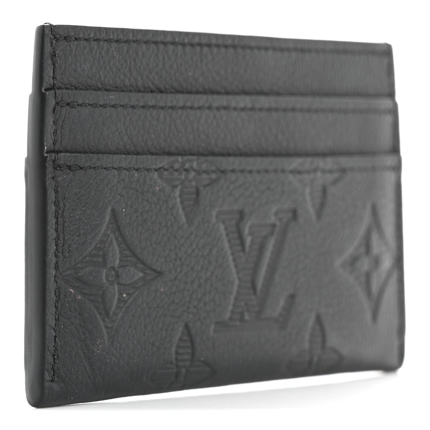 Calfskin Monogram Shadow Double Card Holder Black