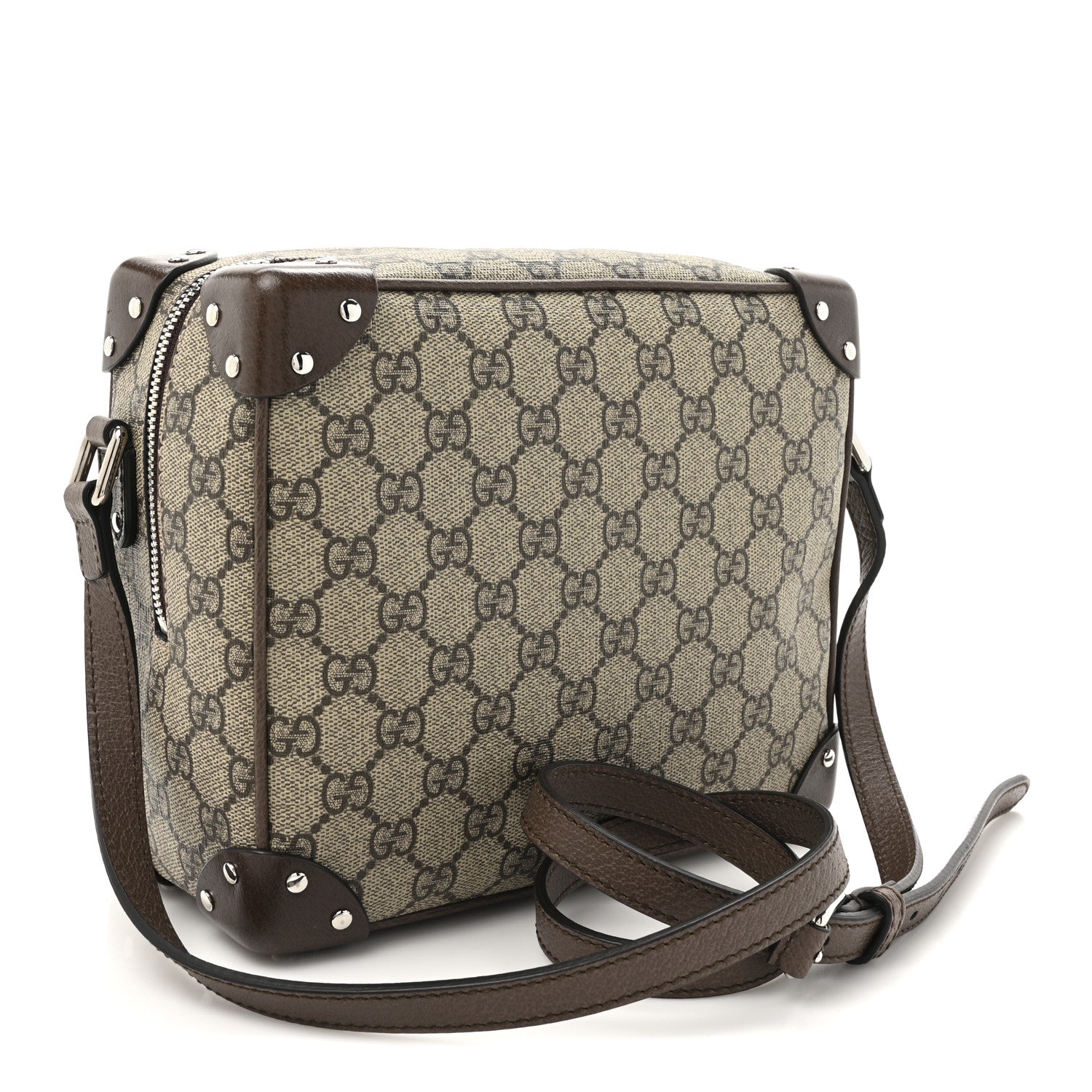 GG Supreme Monogram Textured Calfskin Square Messenger Bag Beige Ebony New Acero