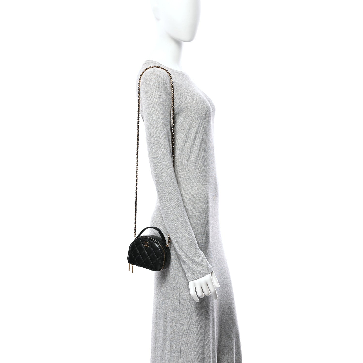 Lambskin Quilted Mini Chic Riviera Top Handle Vanity Case Black