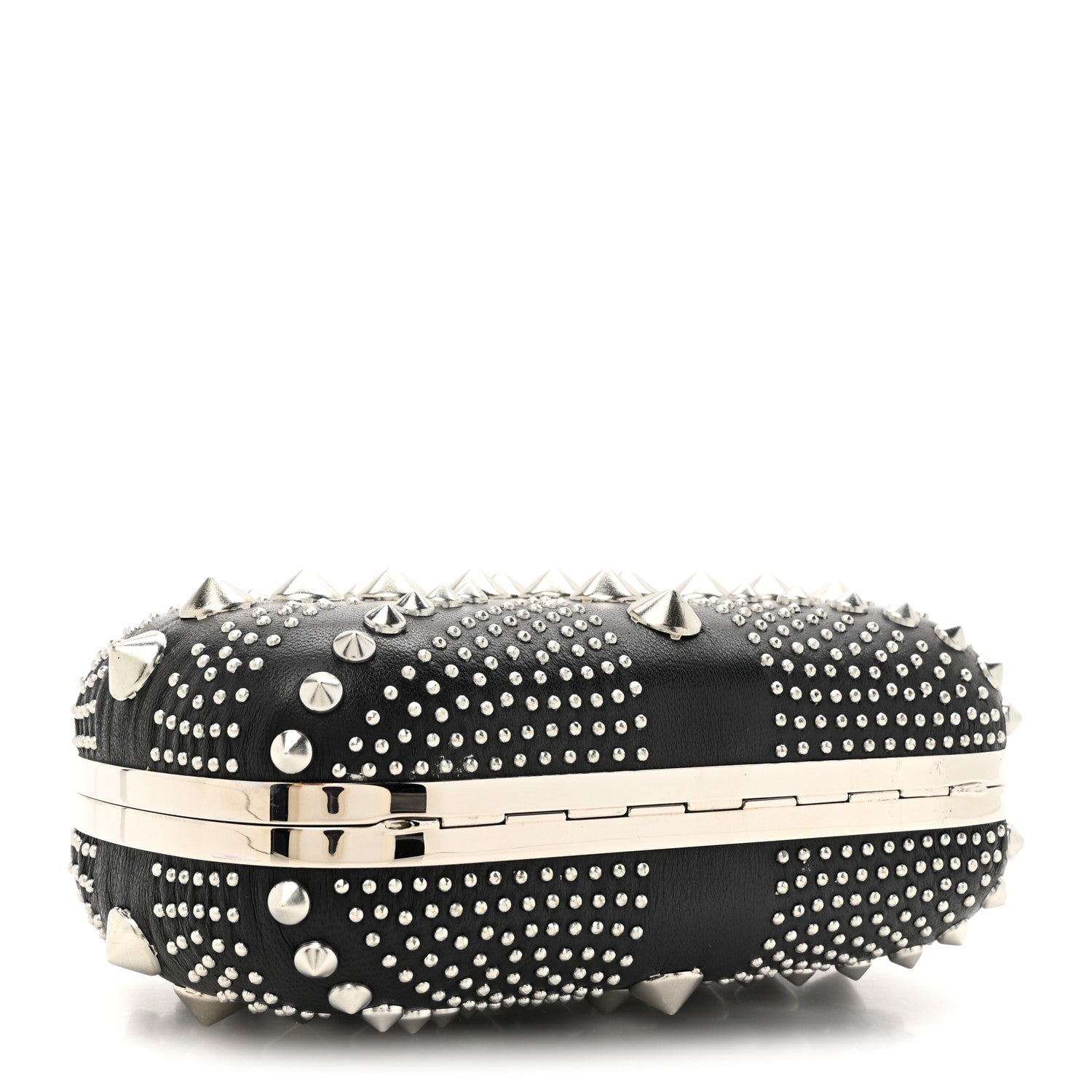 Calfskin Studded Britannia Skull Box Clutch Black