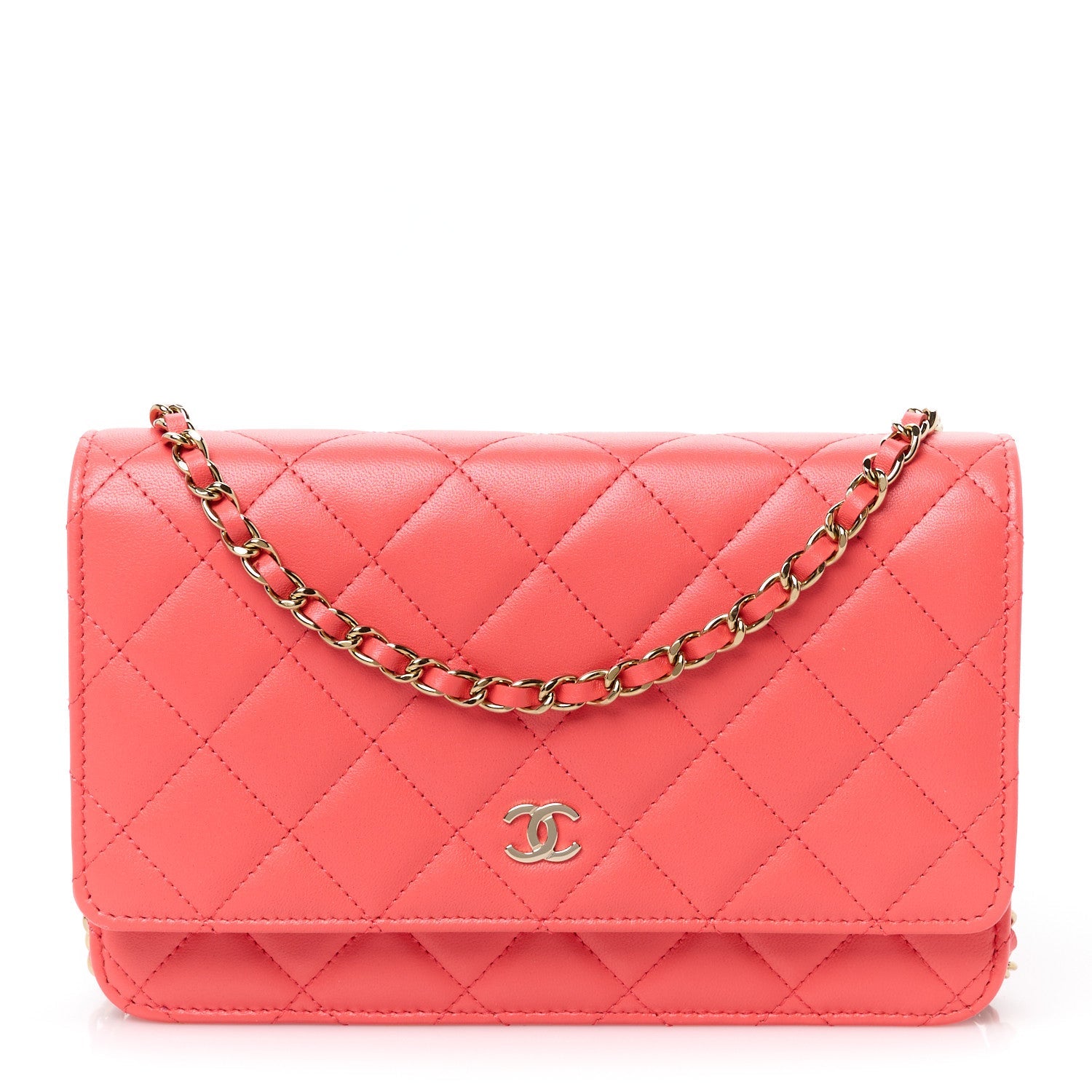 Lambskin Quilted Wallet On Chain WOC Coral