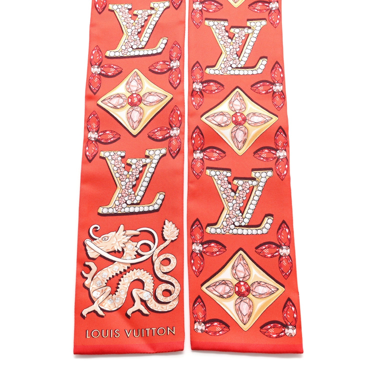 Silk Monogram Precious Dragon Bandeau Rouge