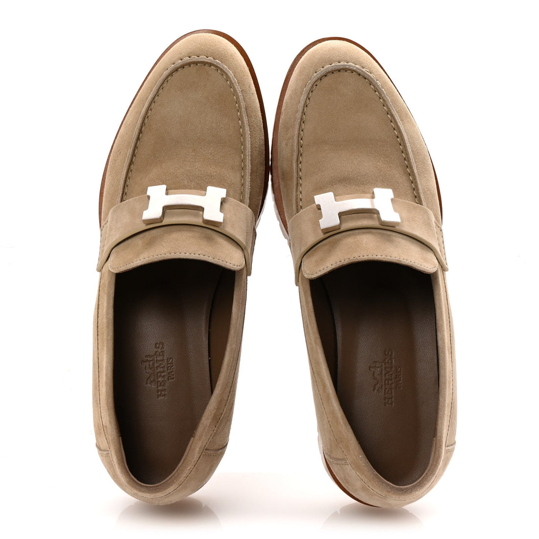 Suede Goatskin Womens Faubourg Loafers 36 Beige Argile