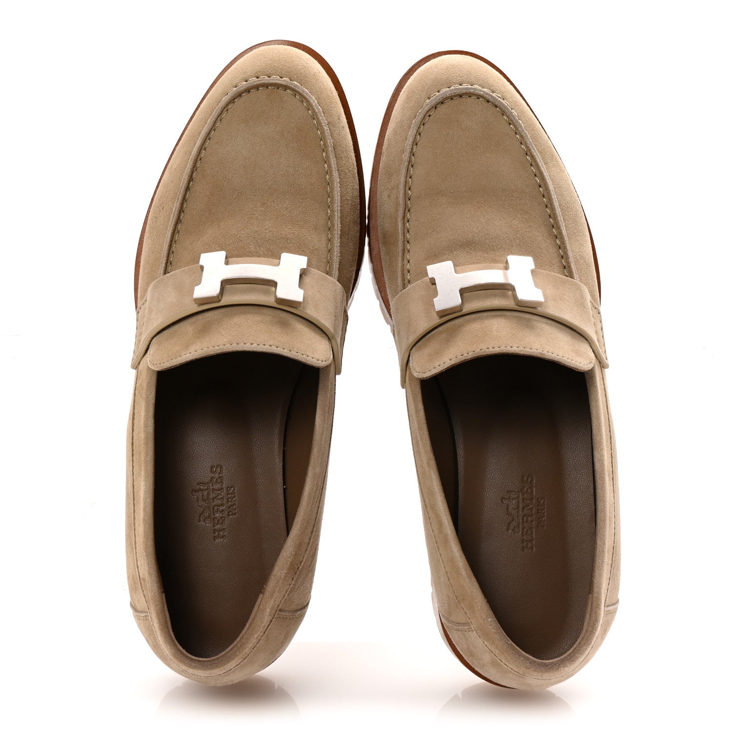 Suede Goatskin Womens Faubourg Loafers 36 Beige Argile