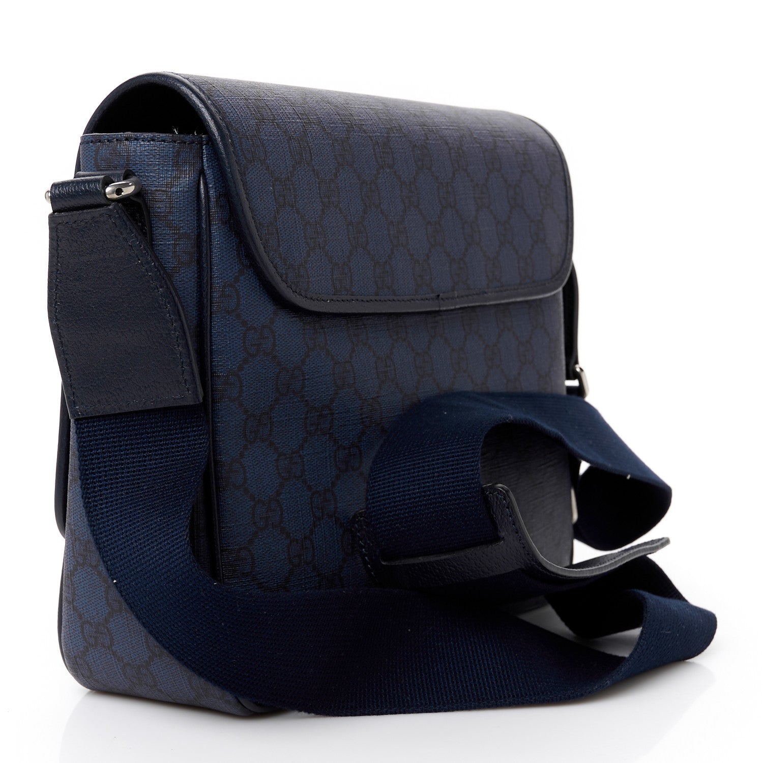 Tender GG Supreme Monogram Textured Dollar Calfskin Ophidia Messenger Bag Dark Blue