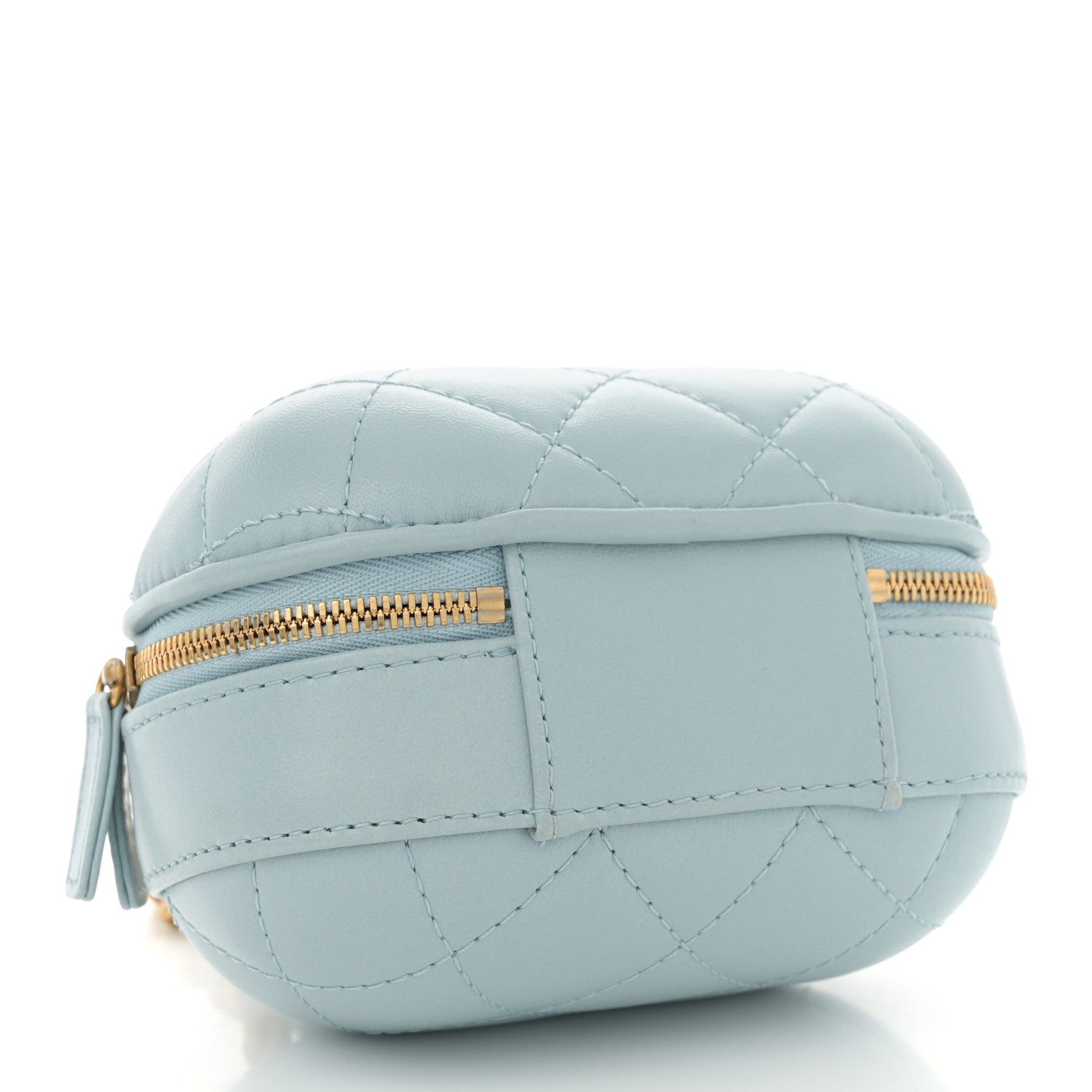 Lambskin Quilted CC Bubble Vanity Case With Chain Light Blue