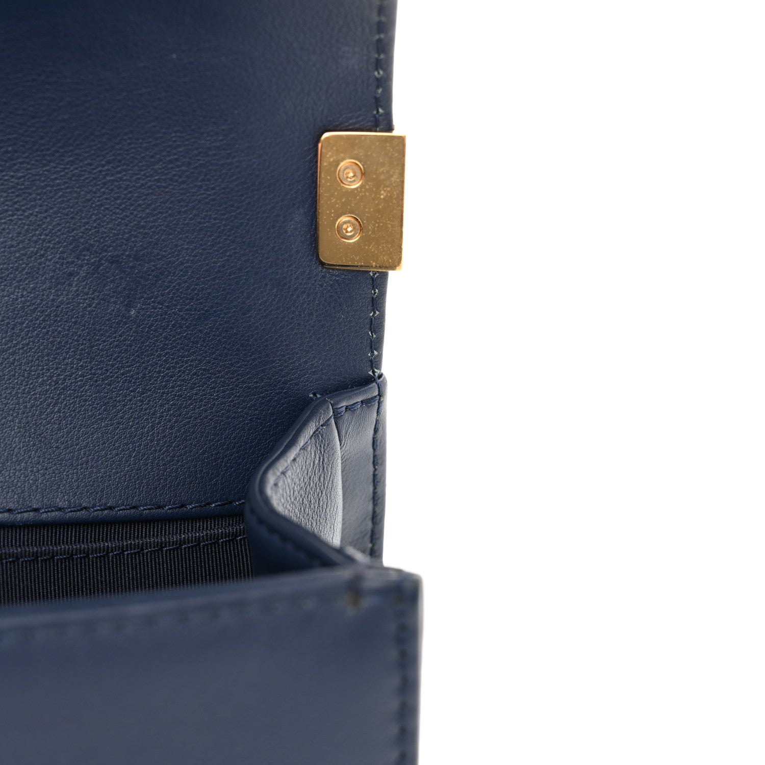 Calfskin Chevron Quilted Braided Small Boy Flap White Navy