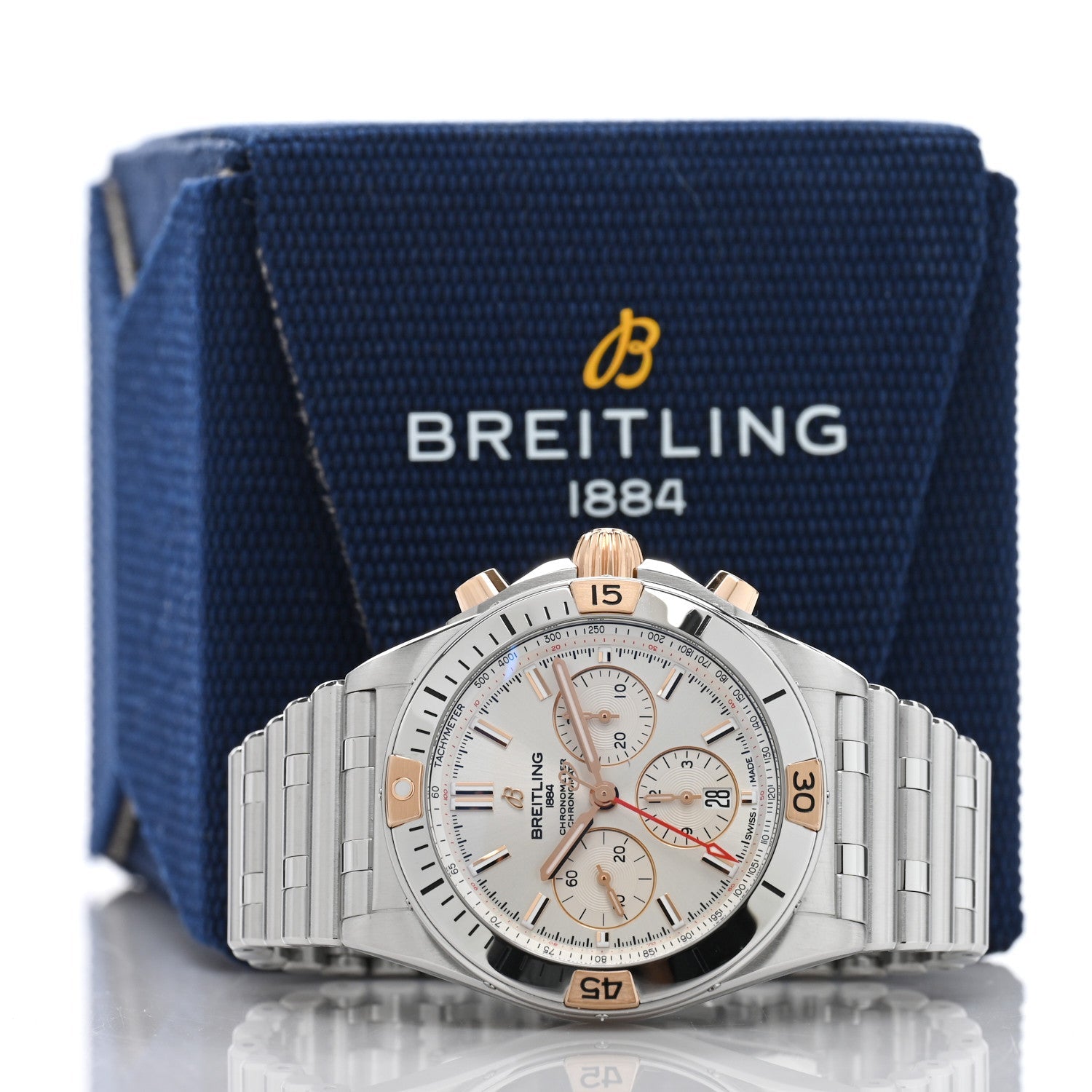 Stainless Steel 18K Rose Gold 42mm Chronomat B01 Automatic Watch Silver IB0134