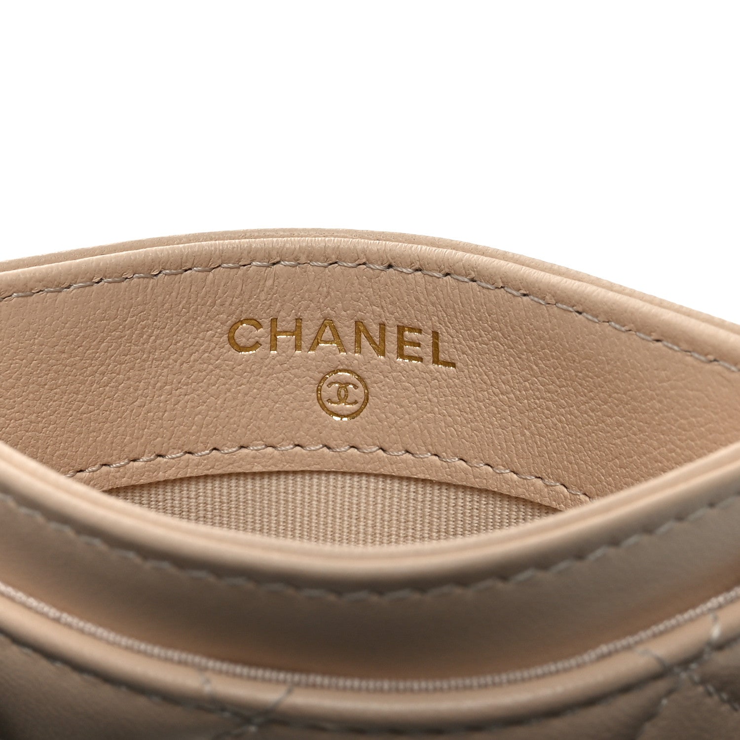 Lambskin Quilted Crystal CC Card Holder Beige