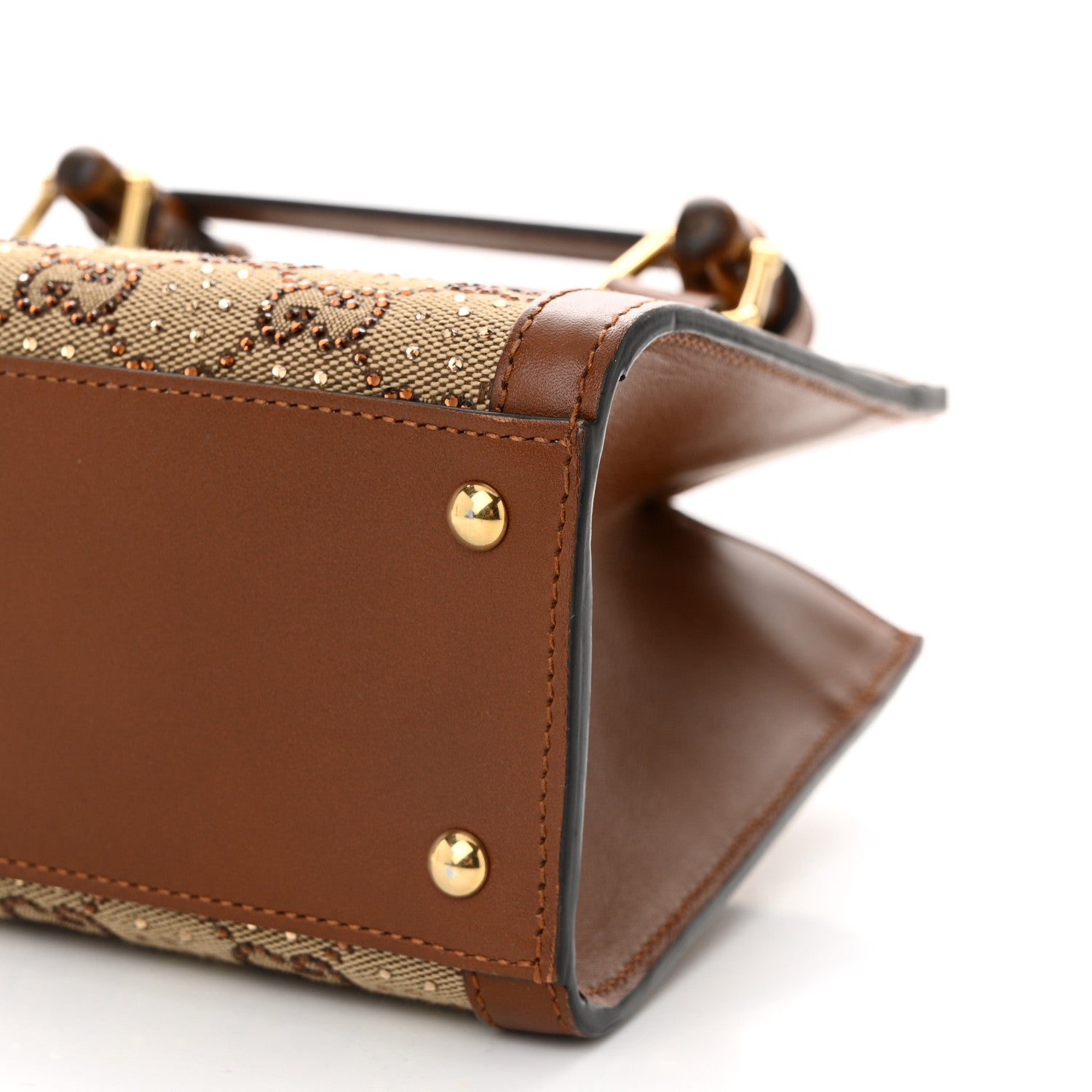 New Canvas Charisma Calfskin Crystal GG Monogram Mini Diana Tote Bag Camel Ebony