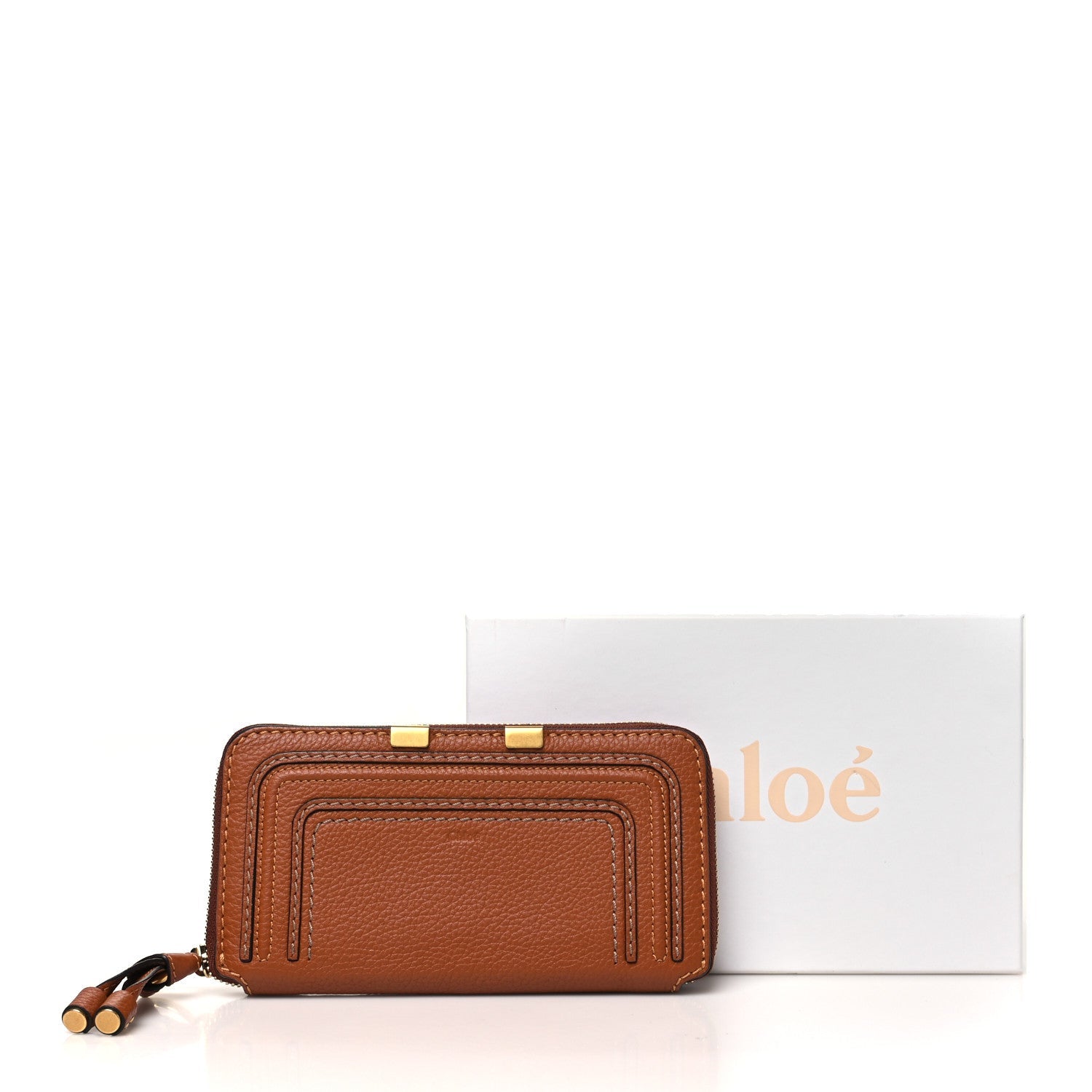 Grained Calfskin Marcie Long Zip Around Wallet Tan