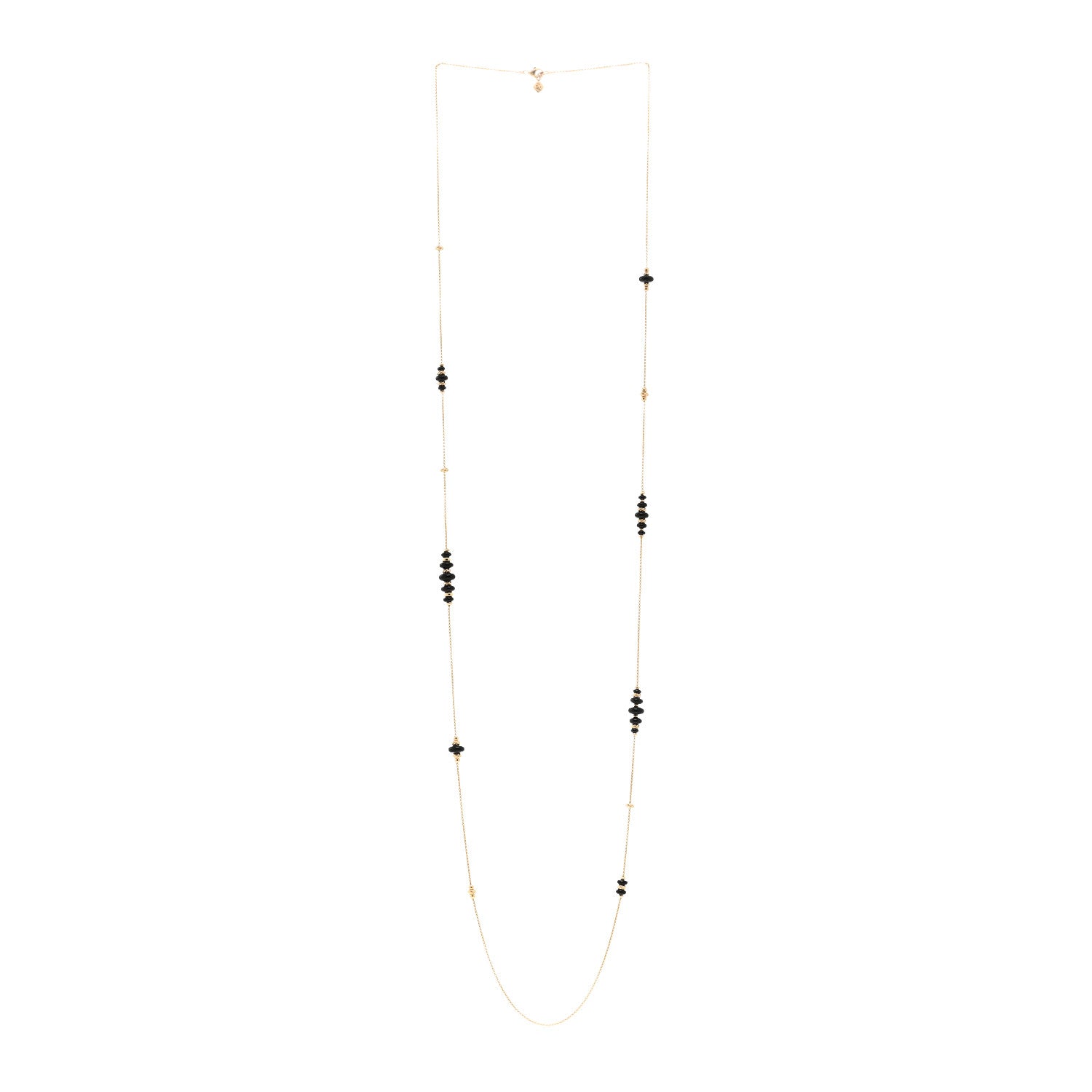 18K Yellow Gold Black Onyx Rio Rondelle Long Station Necklace