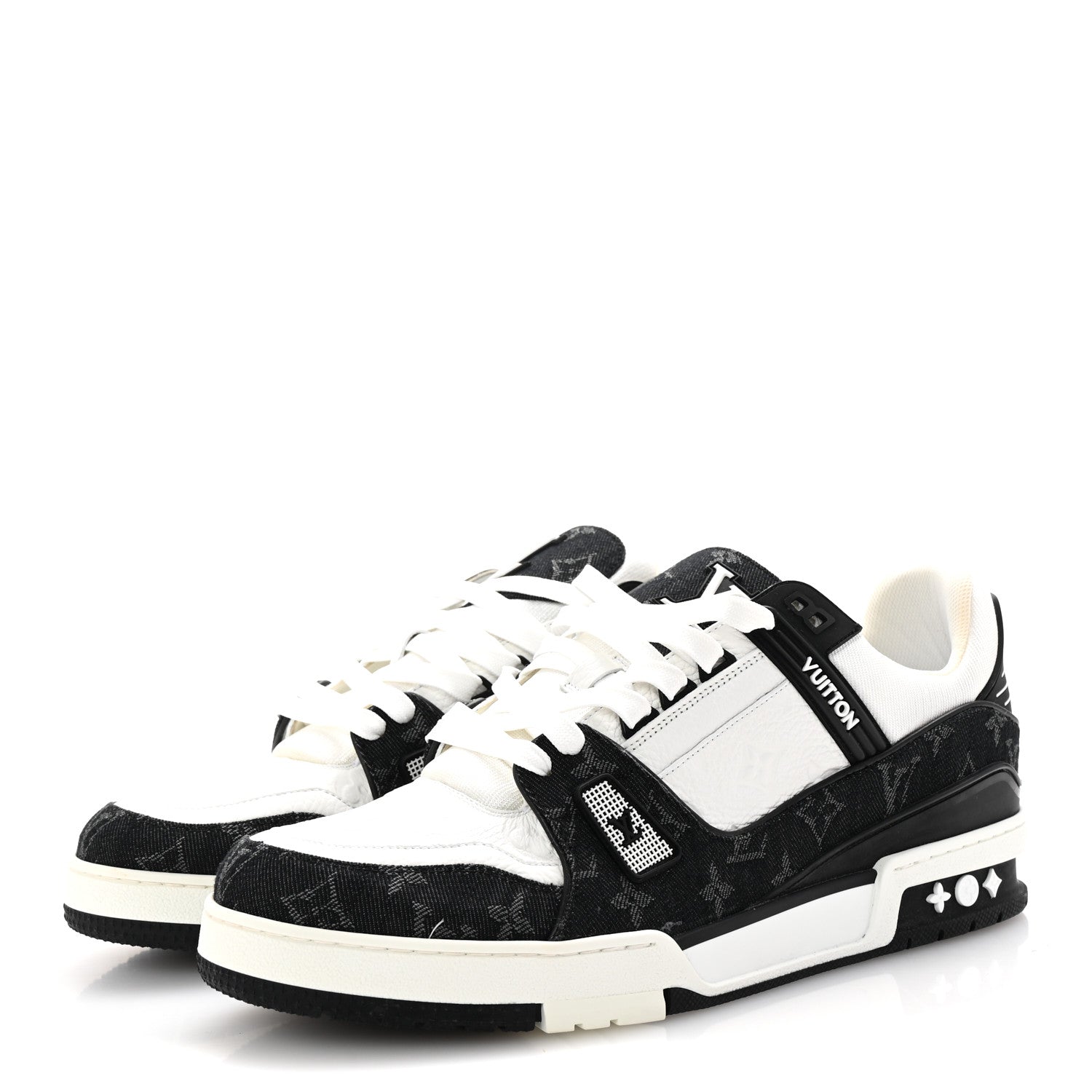 Calfskin Monogram Denim Mens LV Trainer Sneakers 11 Black