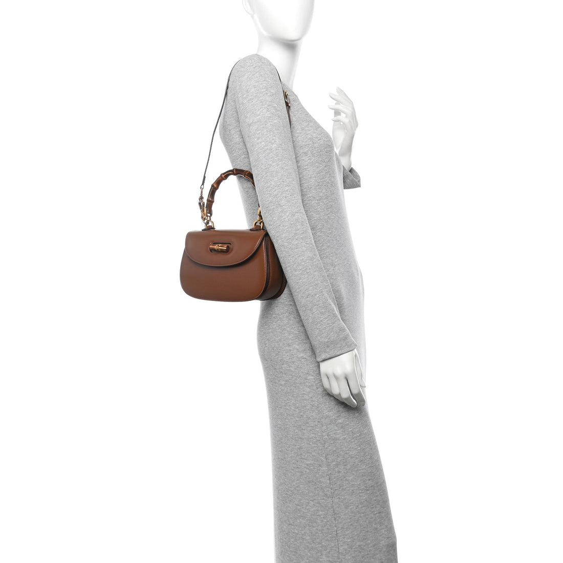 Boarded Dyana Lux Calfskin Web Small Bamboo 1947 Top Handle Bag Brown