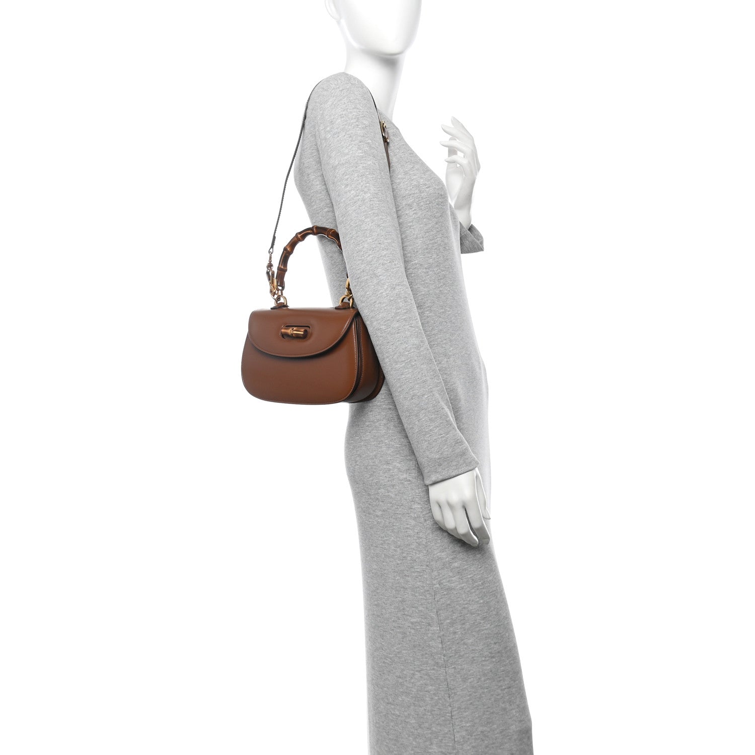 Boarded Dyana Lux Calfskin Web Small Bamboo 1947 Top Handle Bag Brown