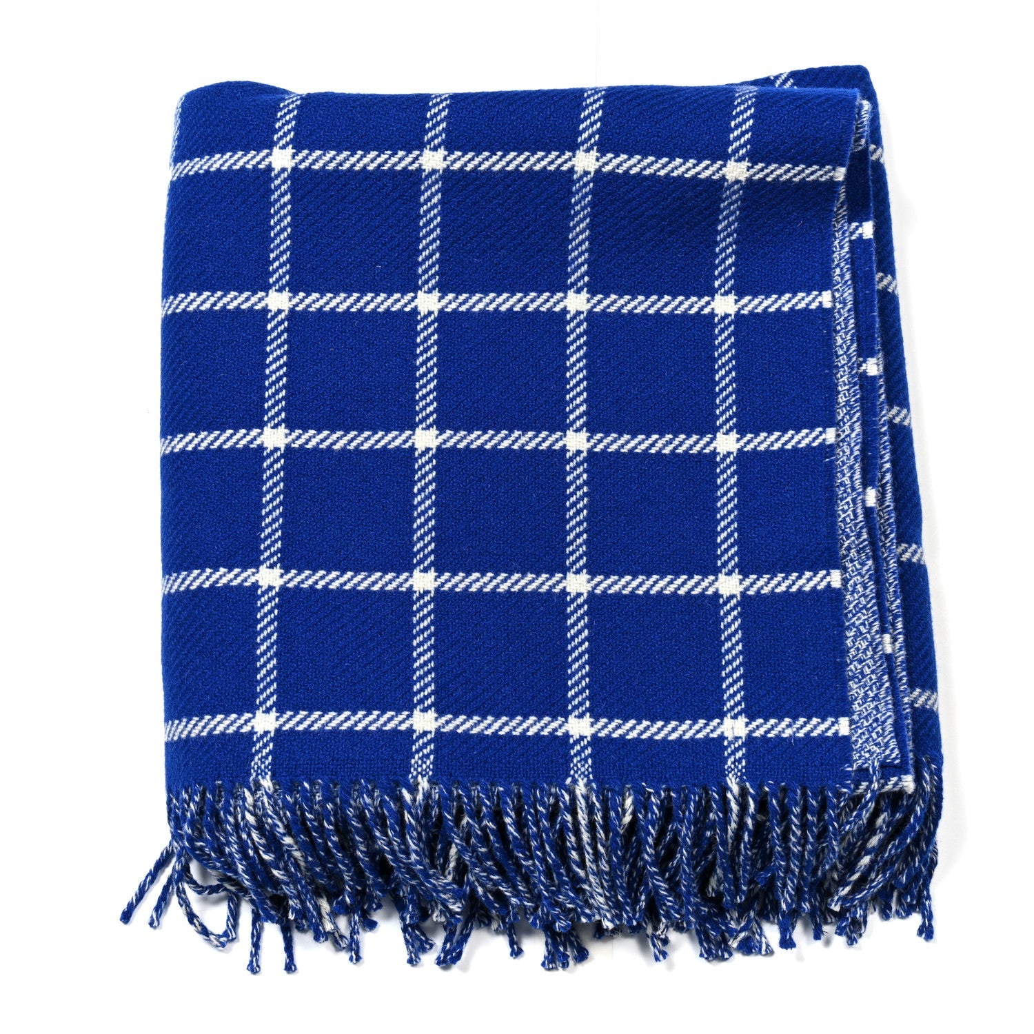 Wool Windowpane Fringe Blanket Knight