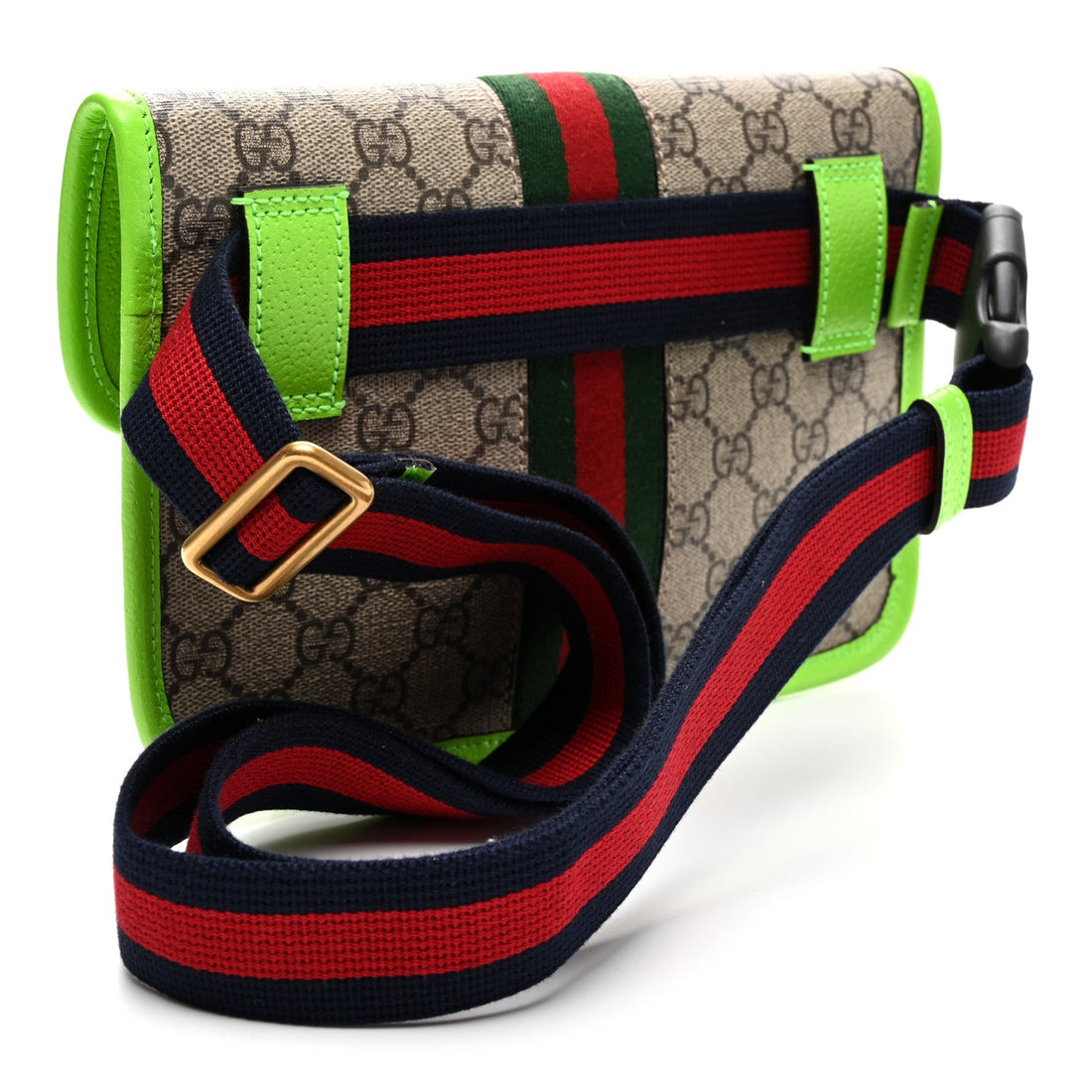 GG Supreme Monogram Web Small Ophidia Belt Bag Beige Ebony Electric Green
