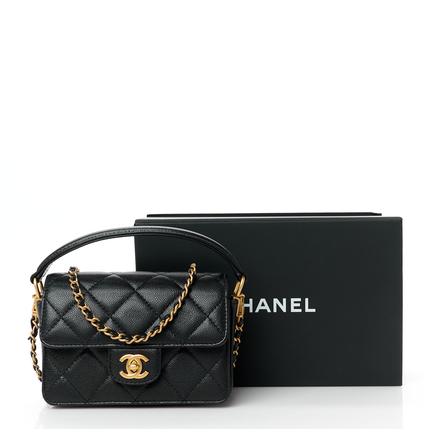 Caviar Quilted Mini Top Handle Flap Black