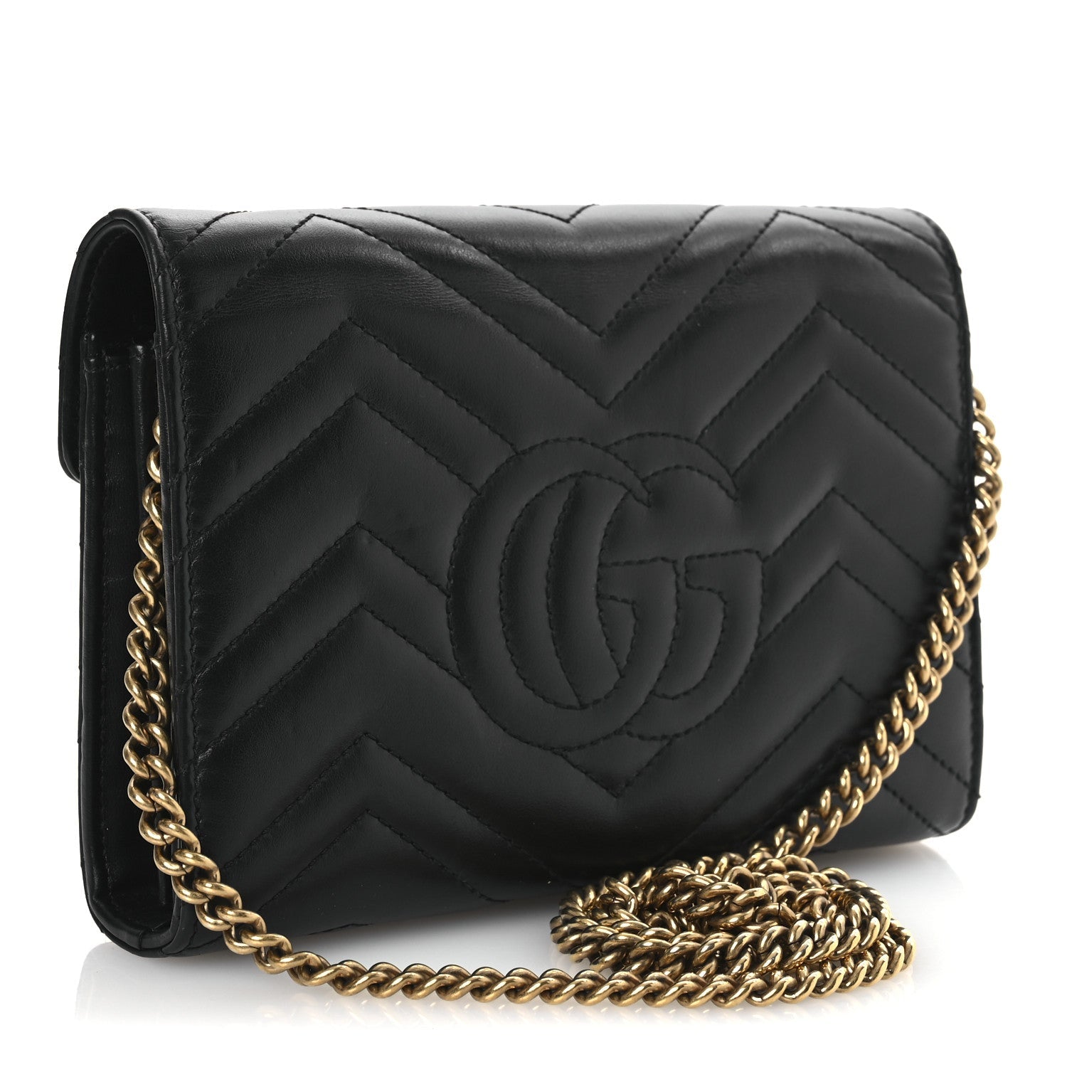 Calfskin Matelasse GG Marmont Chain Wallet Black