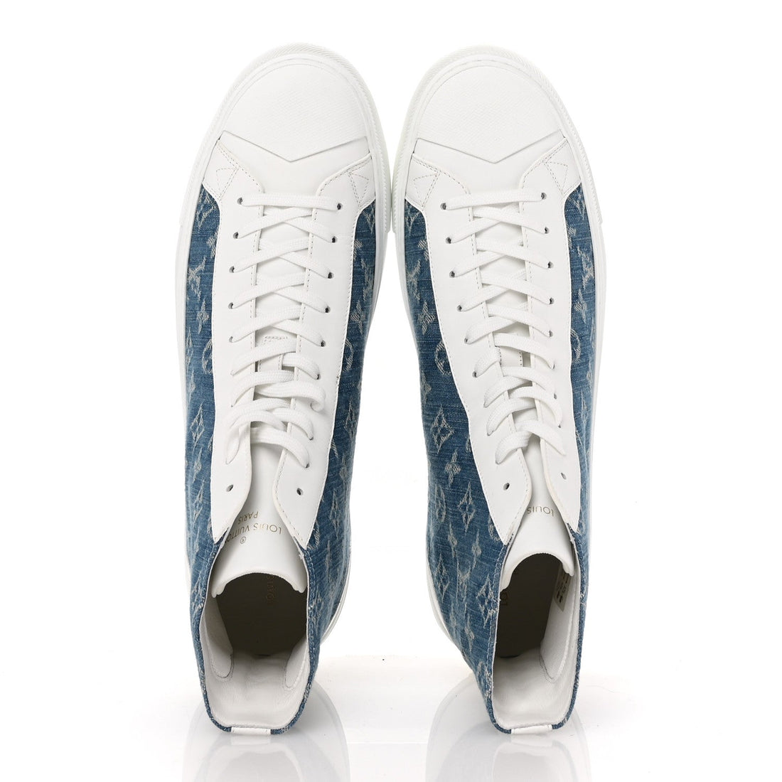 Calfskin Denim Monogram Mens Tattoo Sneaker Boots 11 White Blue