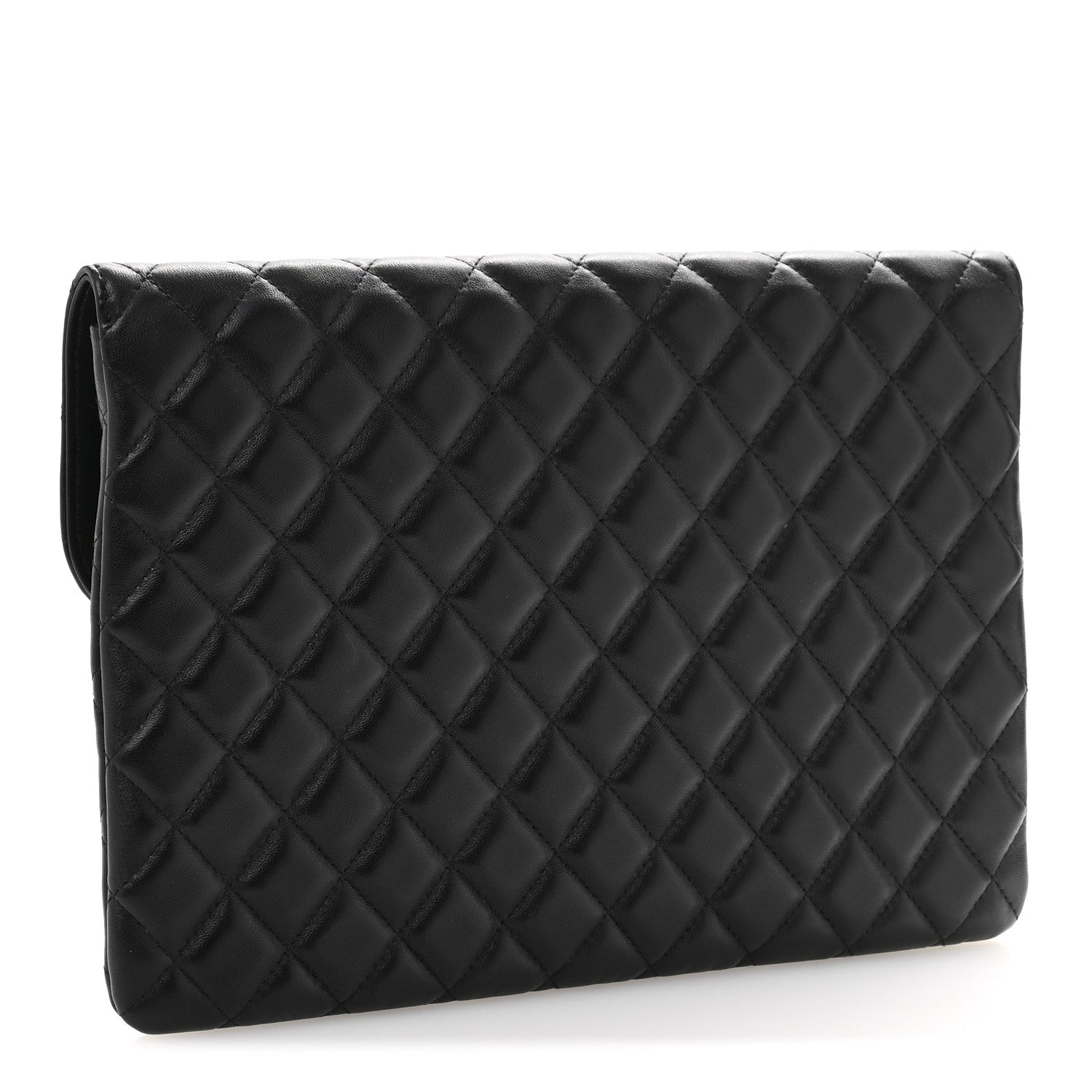 Lambskin Enamel Quilted Document Portfolio Holder Black