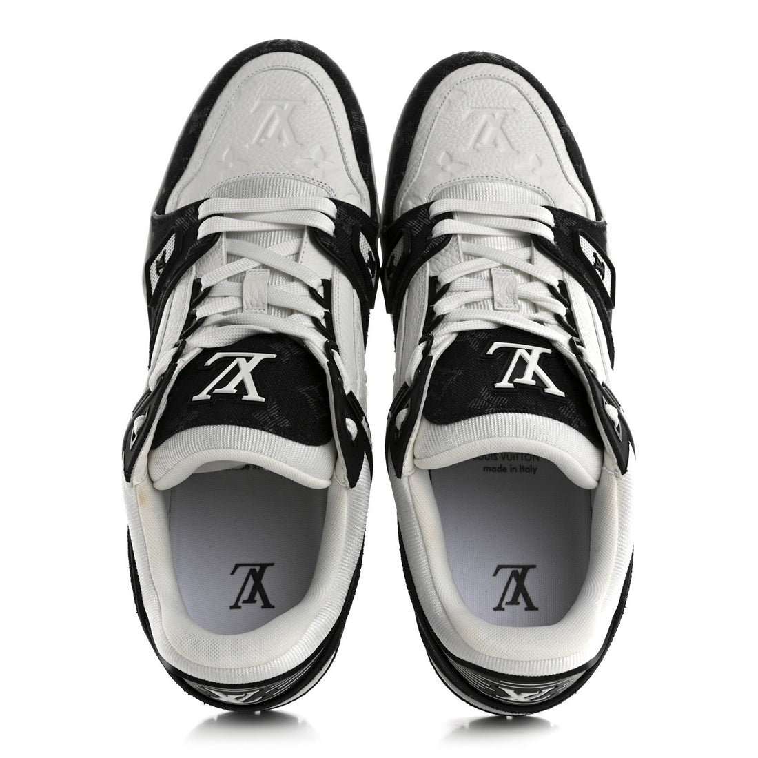 Calfskin Monogram Denim Mens LV Trainer Sneakers 9 Black