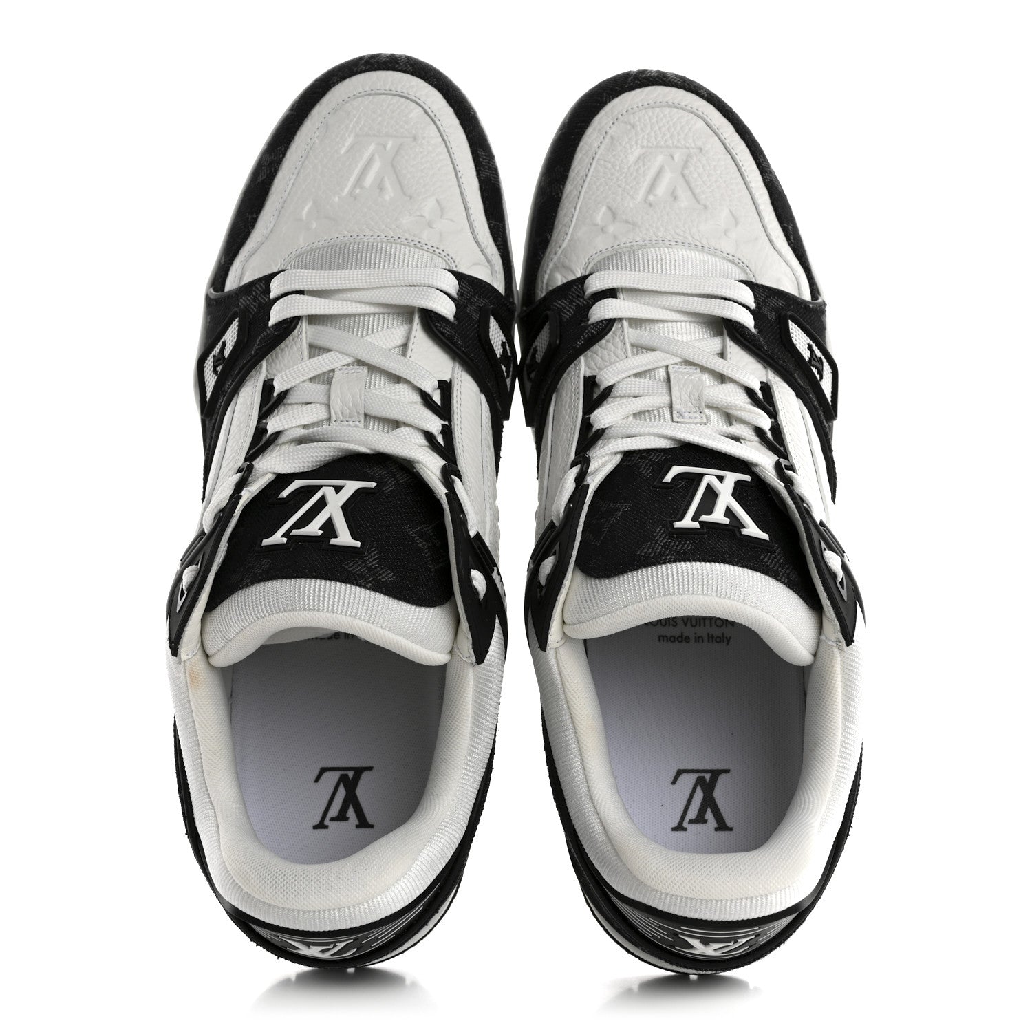 Calfskin Monogram Denim Mens LV Trainer Sneakers 9 Black