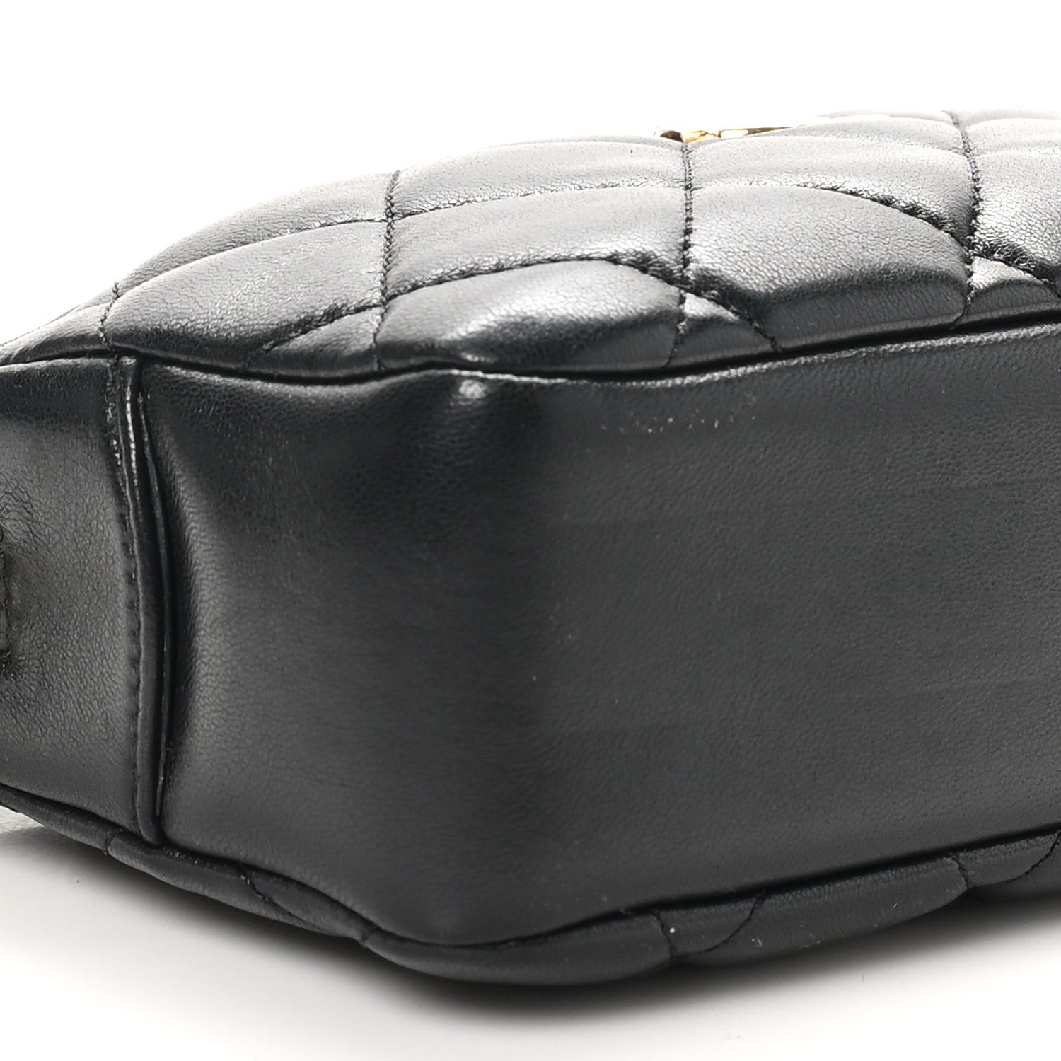 Shiny Lambskin Quilted Mini Camera Case Black