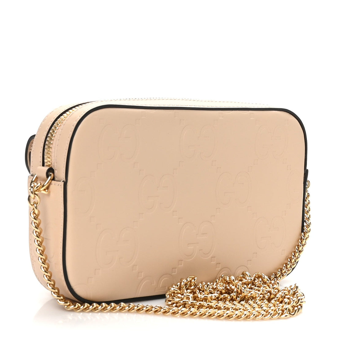 Calfskin GG Super Mini Debossed Chain Wallet Light Beige