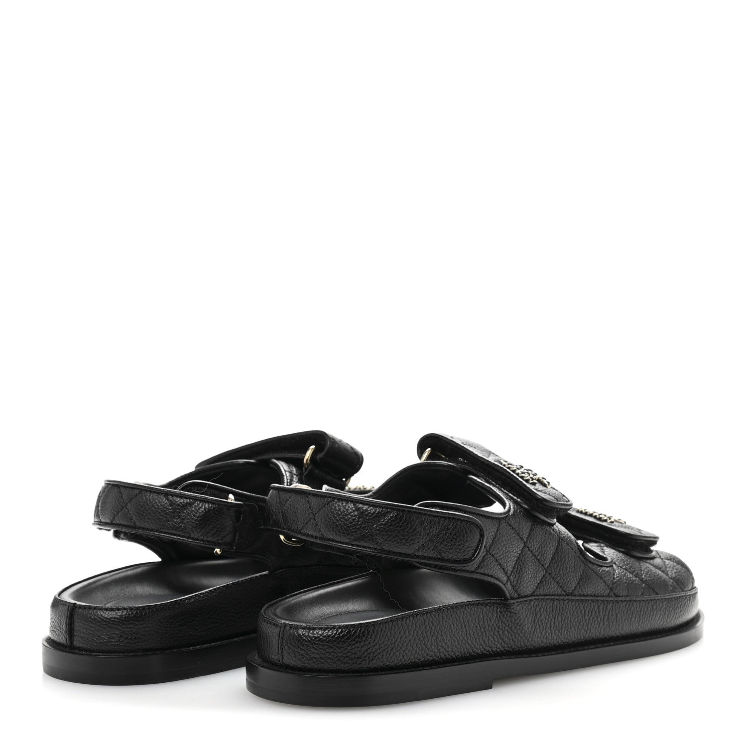 Grained Calfskin Velcro Dad Sandals 38 Black