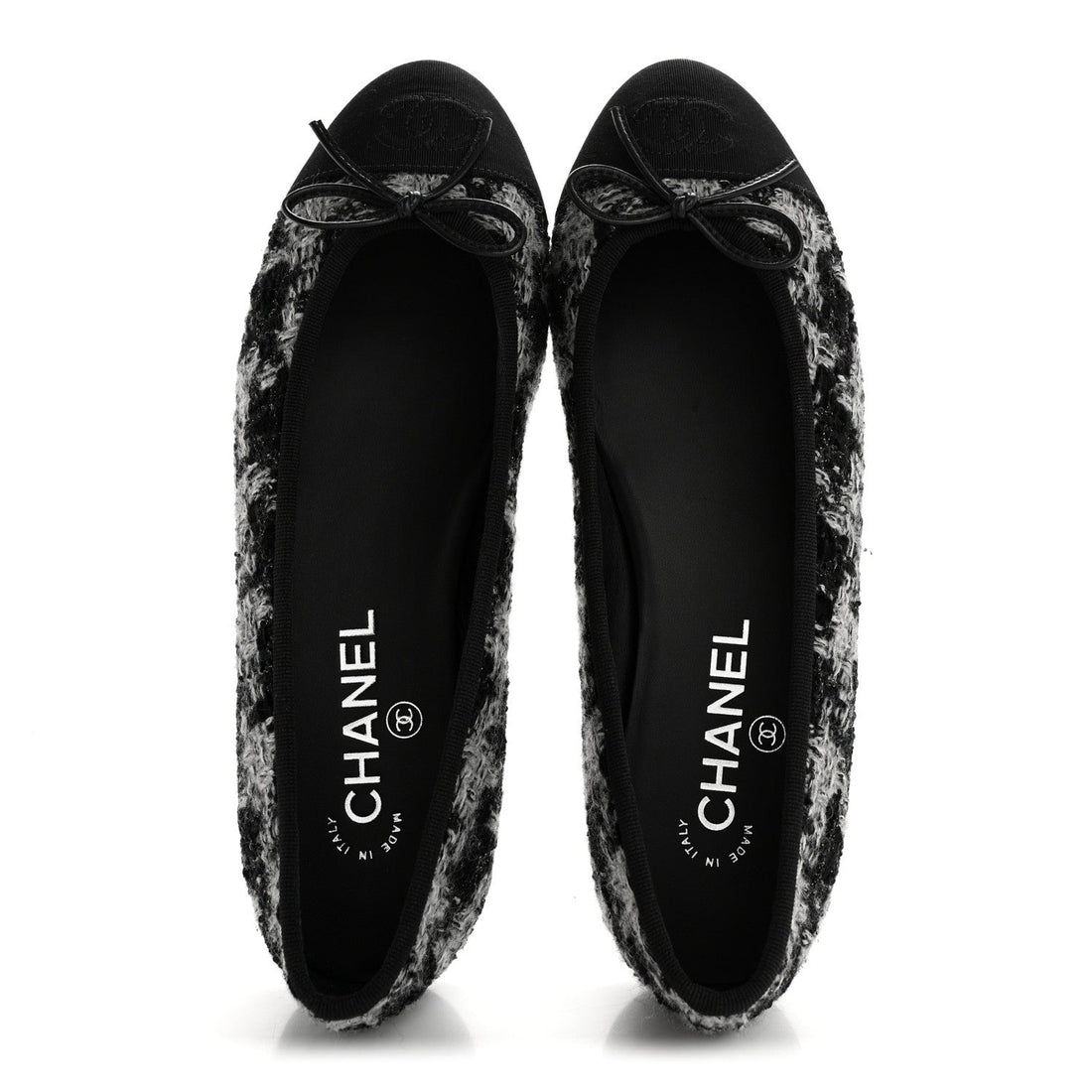 Wool Cotton Tweed Grosgrain Cap Toe Ballerina Flats 38 Black Gray