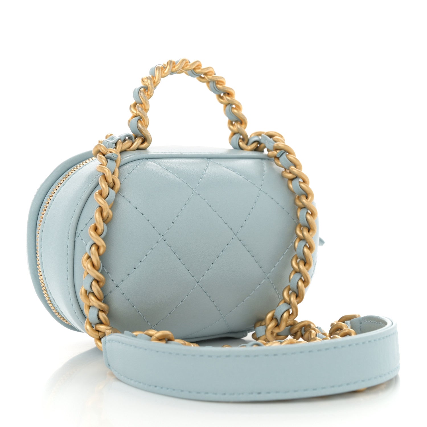 Lambskin Quilted CC Bubble Vanity Case With Chain Light Blue